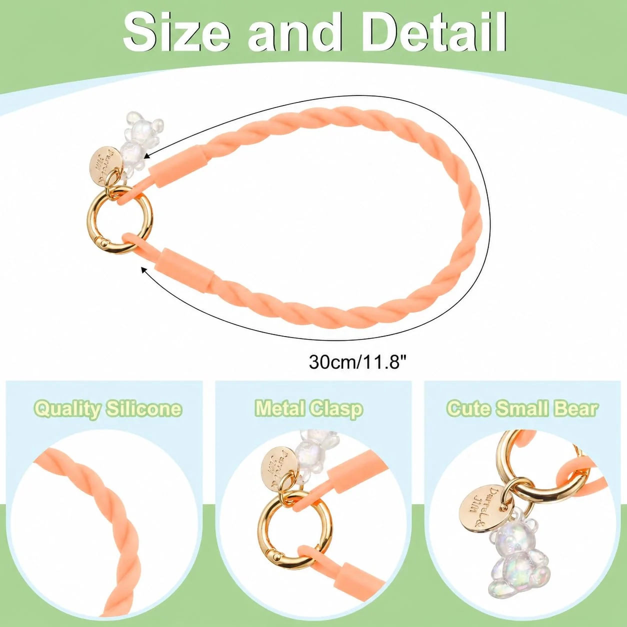 DL3 Mobilak Silicone Crystal Lanyard, 30cm Phone Wrist Strap Lanyard Keychain Office Wrist Strap with Clasp and Bear for Women Phone ID Card, Keys Strap - Orange
