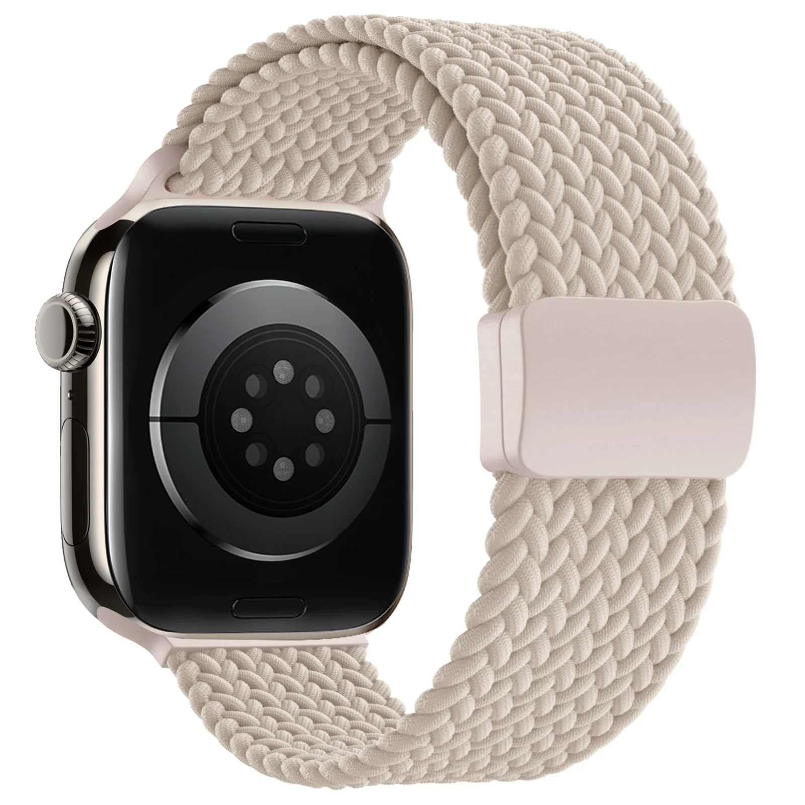 DL3 Mobilak Sport Solo Loop Compatible with Apple Watch Band 42mm 44mm 45mm 46mm 49mm for Women Men, Magnetic Strap Stretchy Braided Wristband for iWatch Series 11 10 9 8 7 6 5 4 3 Ultra 3 2 1 SE SE2 - Beige