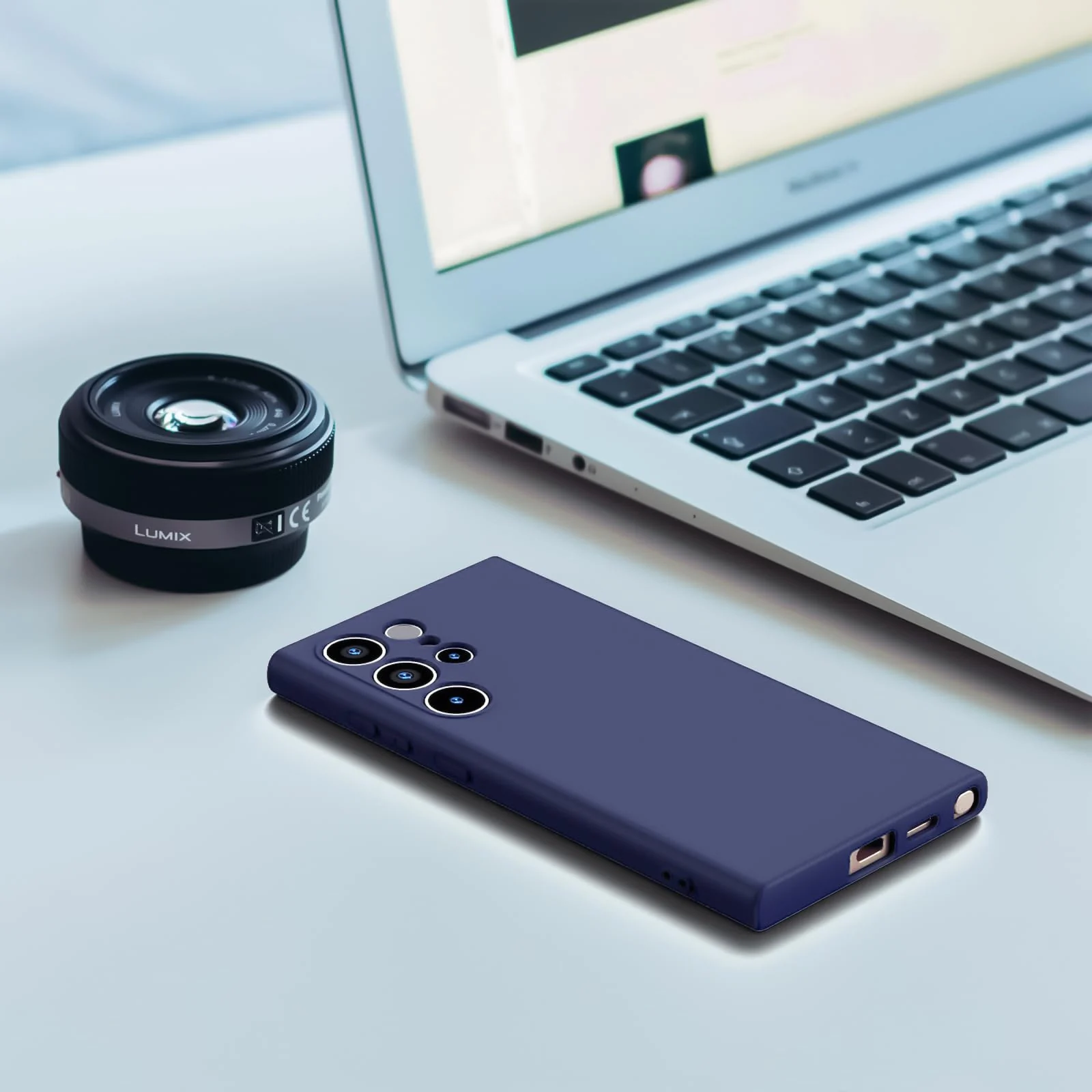 DL3 Mobilak Liquid Silicone Protective Case with Soft Microfiber Lining with Full Camera Protection for Samsung Galaxy S23 Ultra - Blue 2