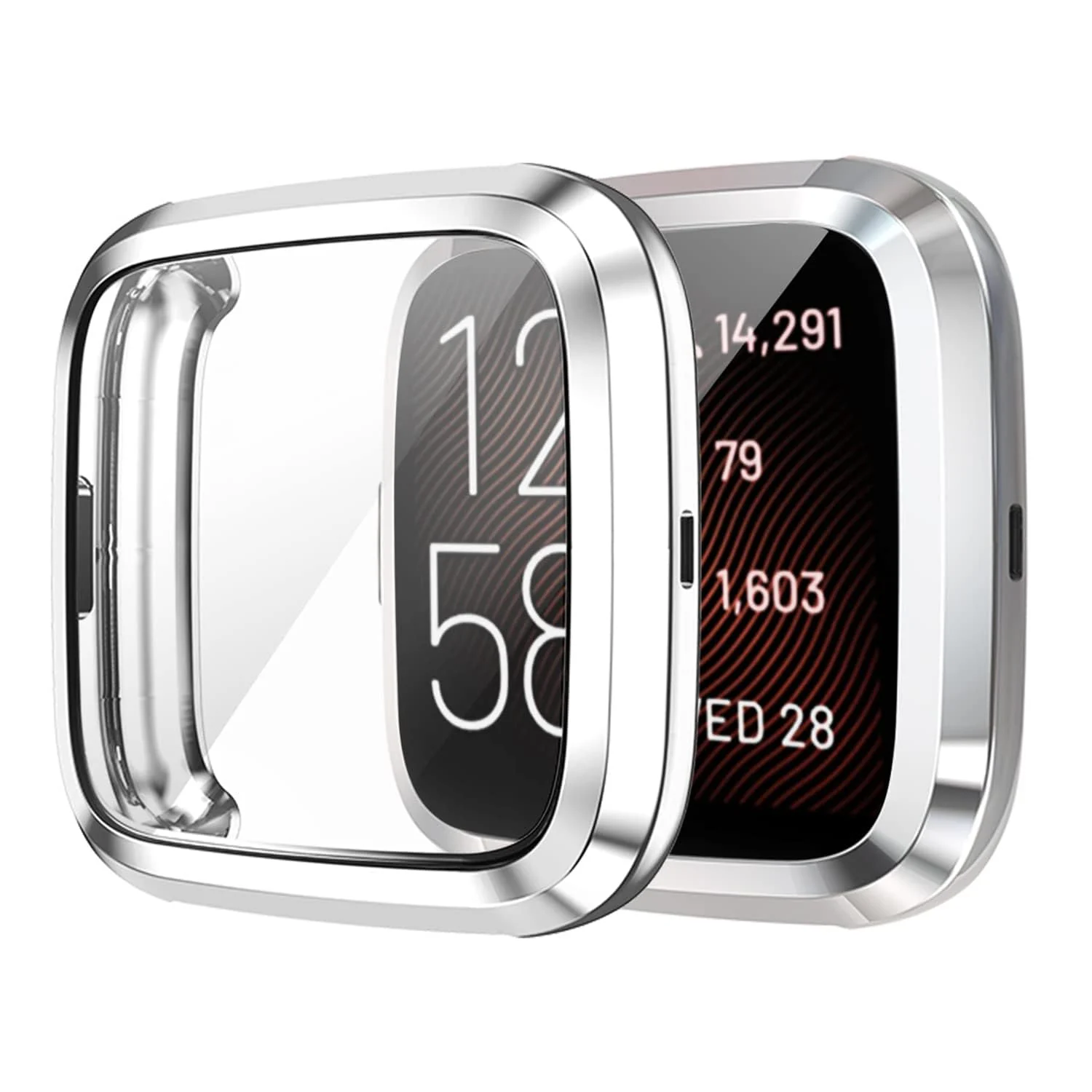 DL3 Mobilak Case Compatible with Fitbit Versa 2 Case All-Around with Built-in Screen Protector Watch Soft TPU Shockproof Cover Slim Guard Thin Bumper Shell Protector For Versa 2 - Silver