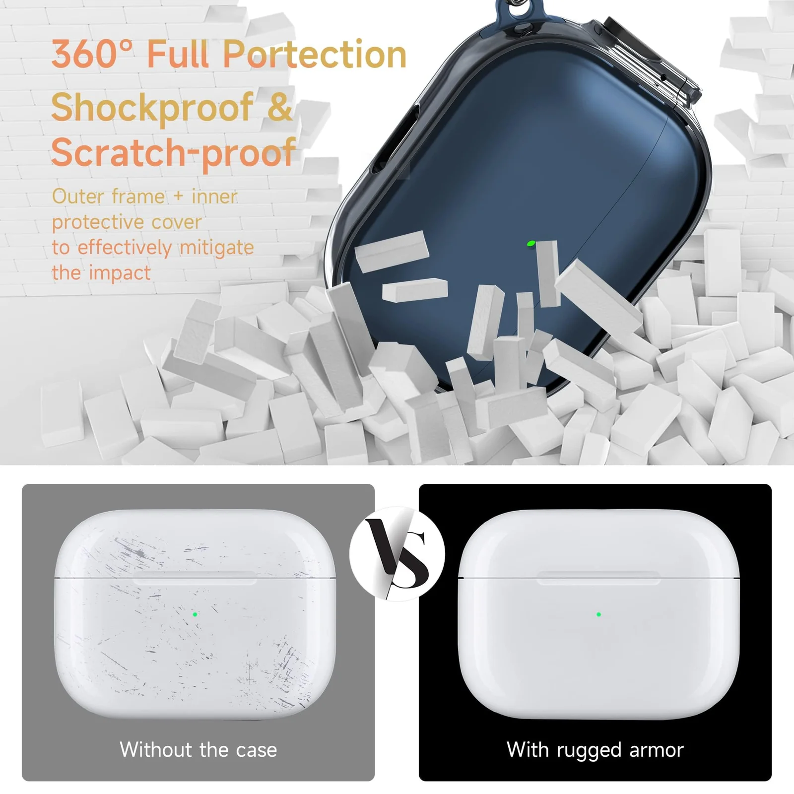 DL3 Mobilak Compatible with AirPods Pro 2 Case, Cover with Lock, Front LED Visible Dual Layer Dust Guard Shockproof Full Protective, 2022 AirPods Pro 2nd Generation Case Cover - Blue