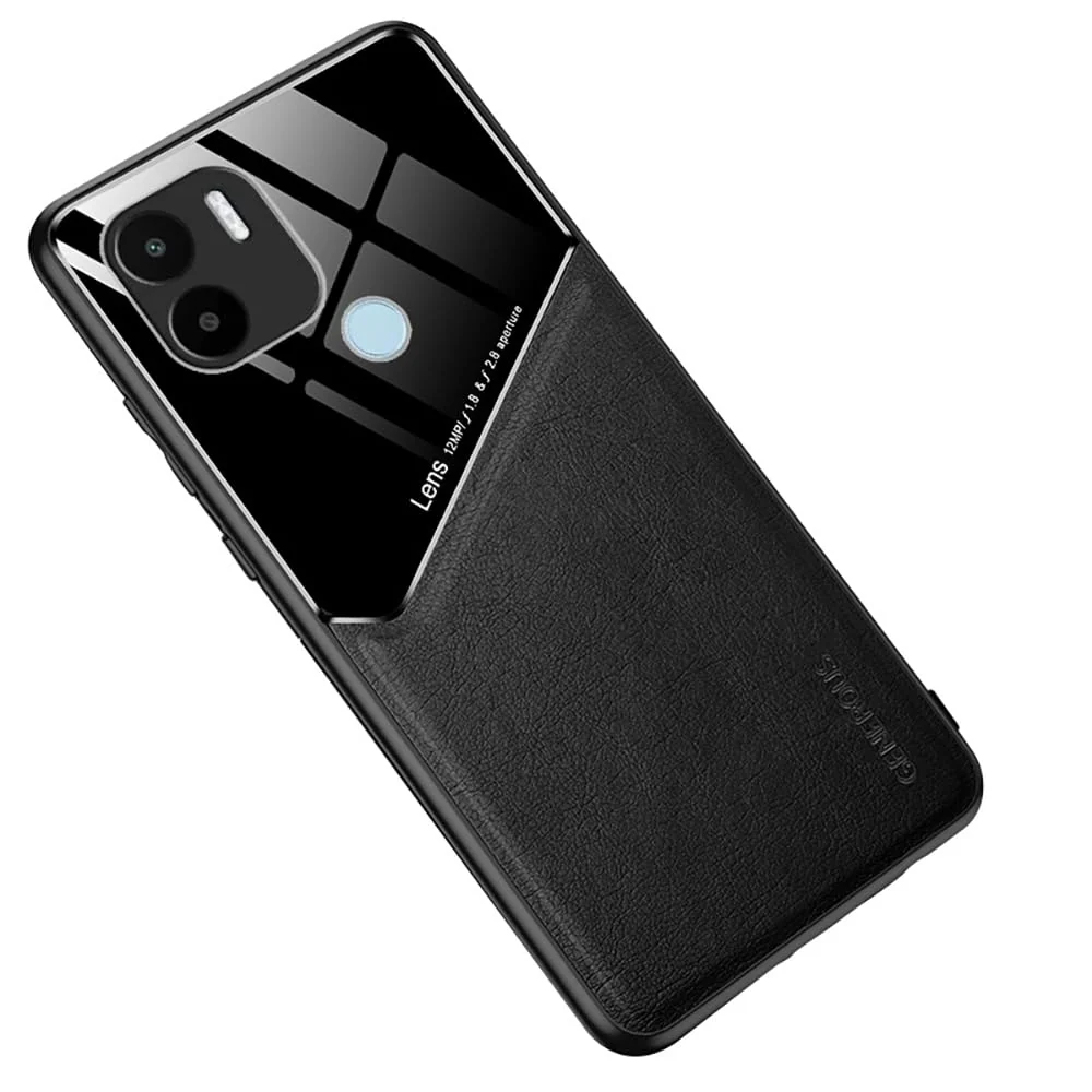 DL3 Mobilak Leather and PC Protective Case for Xiaomi Redmi A1 + A1 Plus, Built-in magnetic car-mount support, Shock-absorbing protection, Raised edges around the screen and camera - Black
