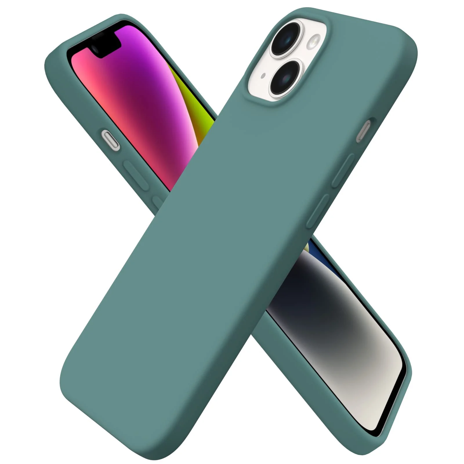 DL3 Mobilak Liquid Silicone Protective Case with Soft Microfiber Lining for iPhone 14 (6.1 Inch) - Pine Green