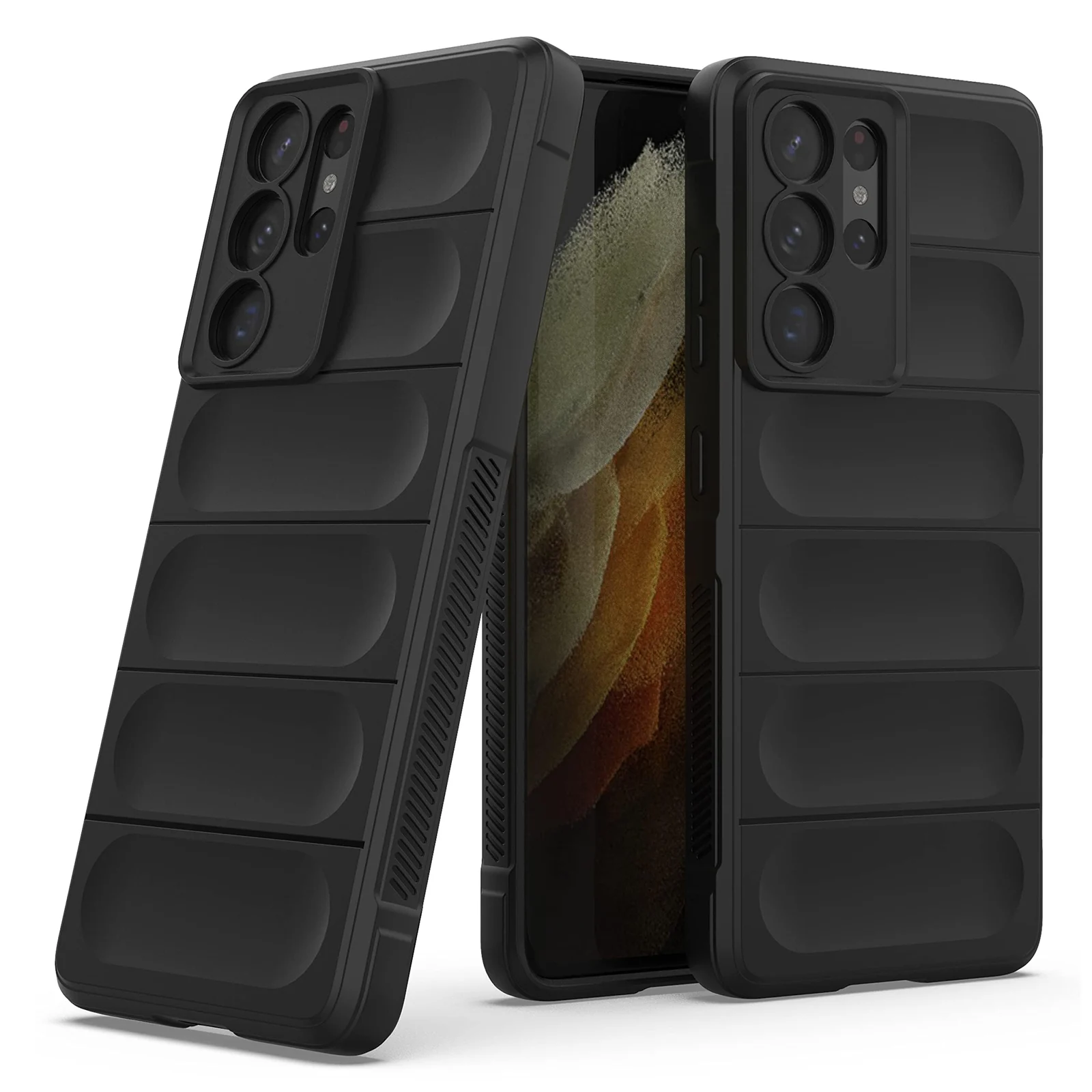 DL3 Mobilak Silicone Case for Samsung Galaxy S21 Ultra Heavy Duty Protective [Slim Fit] Shockproof Soft Flexible Protective Design Shock-Absorption TPU Cover With Camera Protection - Black