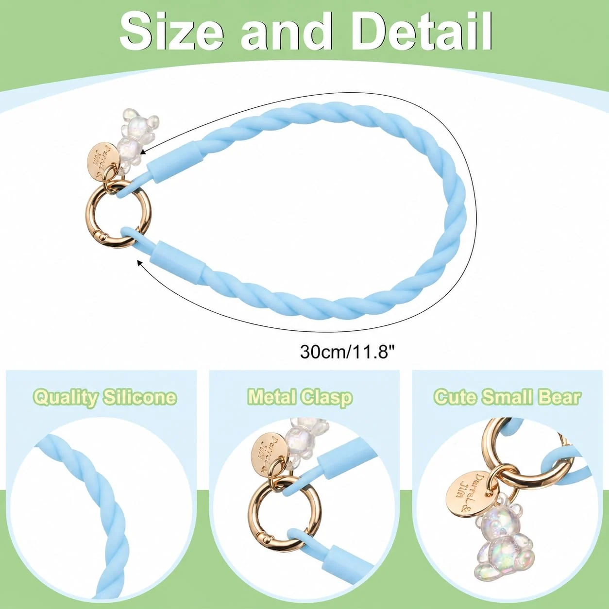DL3 Mobilak Silicone Crystal Lanyard, 30cm Phone Wrist Strap Lanyard Keychain Office Wrist Strap with Clasp and Bear for Women Phone ID Card, Keys Strap - Light Blue