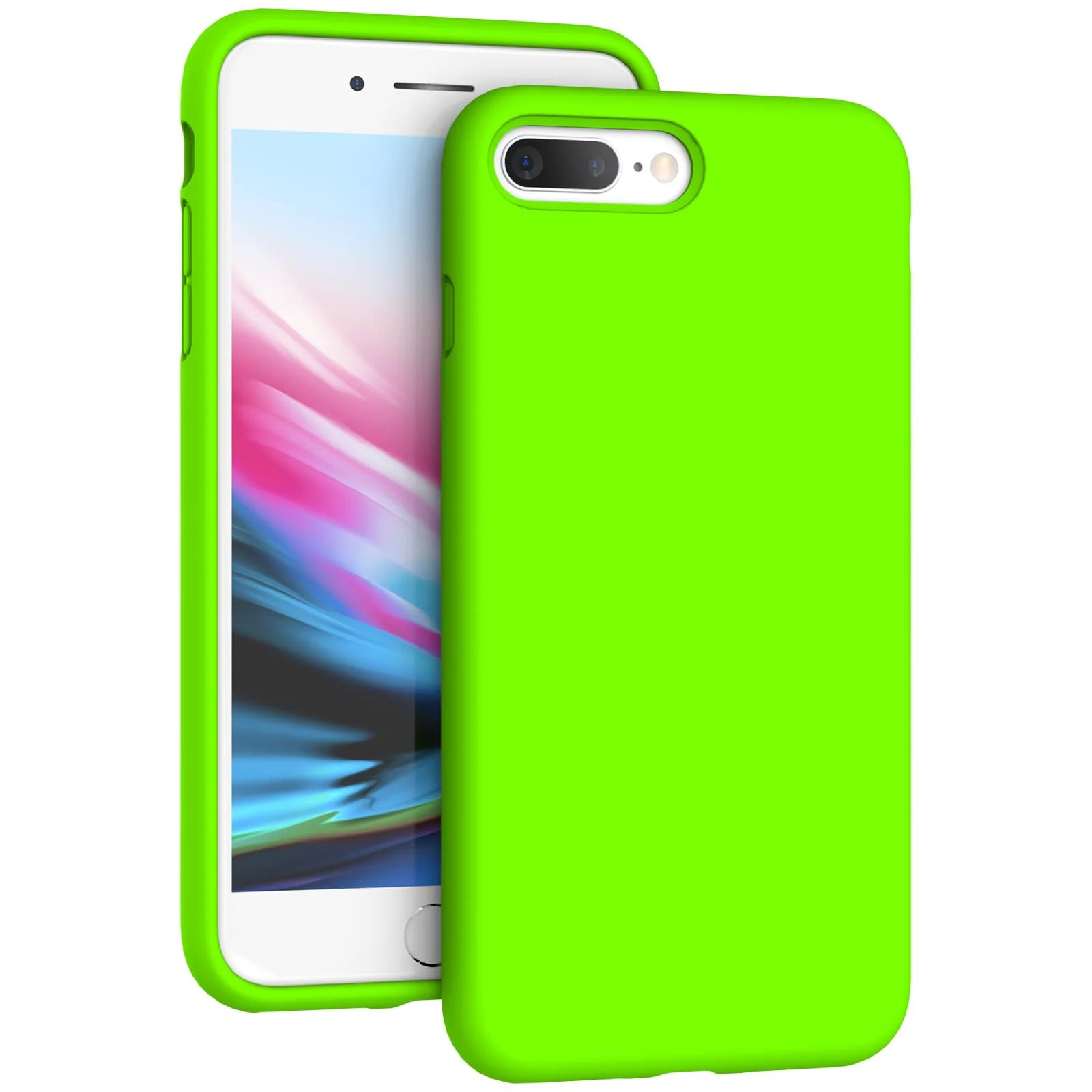 DL3 Mobilak Liquid Silicone Protective Case for iPhone 7 Plus / iPhone 8 Plus with Camera Protection and Microfiber Lining - Neon Green