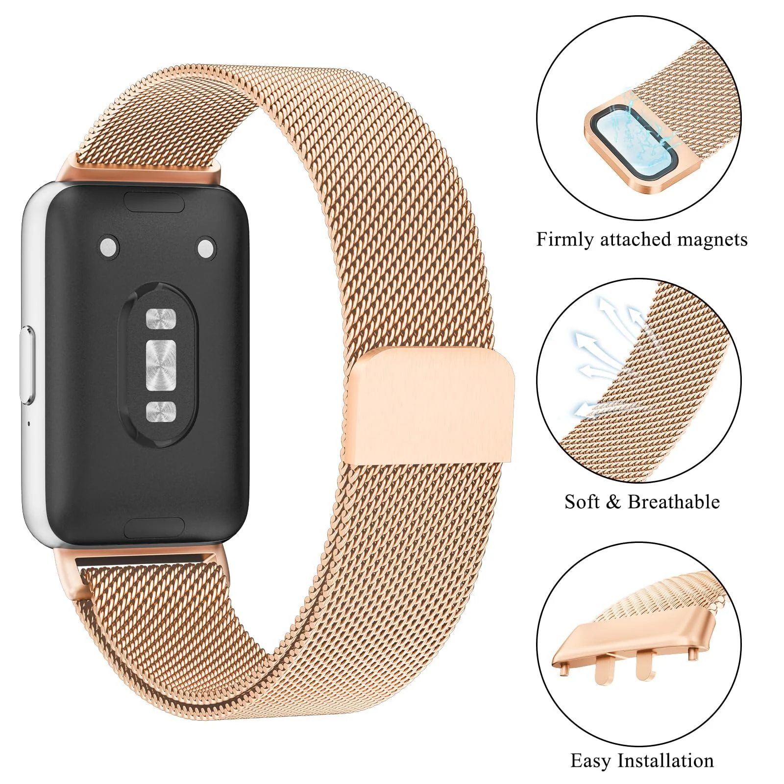 DL3 Mobilak Metal Strap Compatible with Samsung Galaxy Fit 3, Men and Women Milanese Magnetic Mesh Stainless Steel Magnetic Loop Replacement Fashion Adjustable Band for Samsung Galaxy Fit3 - Rose Gold