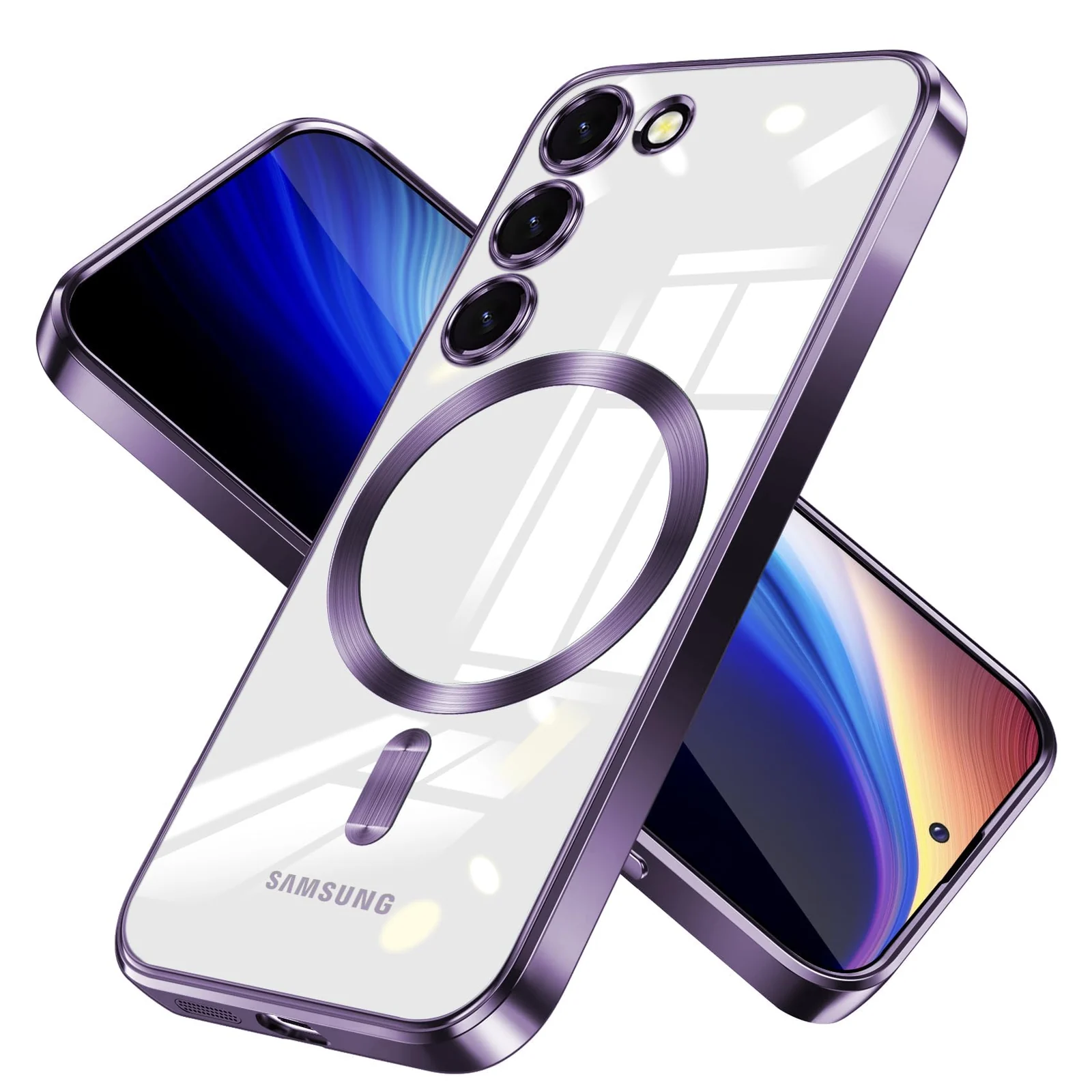 DL3 Mobilak Clear TPU Case with Electroplated Edges for Samsung Galaxy S23 with Camera Protection - Deep Purple