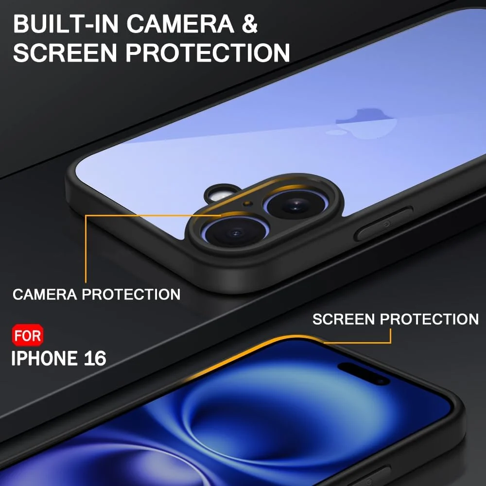 DL3 Mobilak Clear PC and TPU Protective Case for iPhone 16 6.1-Inch with Camera Protection and Military-Grade Protection - Gray