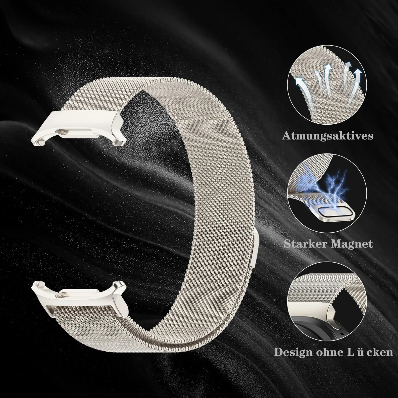 DL3 Mobilak Metal Band Compatible with Samsung Galaxy Watch 7 Ultra Bands 47mm, Stainless Steel Mesh Loop Magnetic Clasp Wristbands Replacement Accessory Women Men for Samsung Watch Ultra Band 47 mm - Starlight