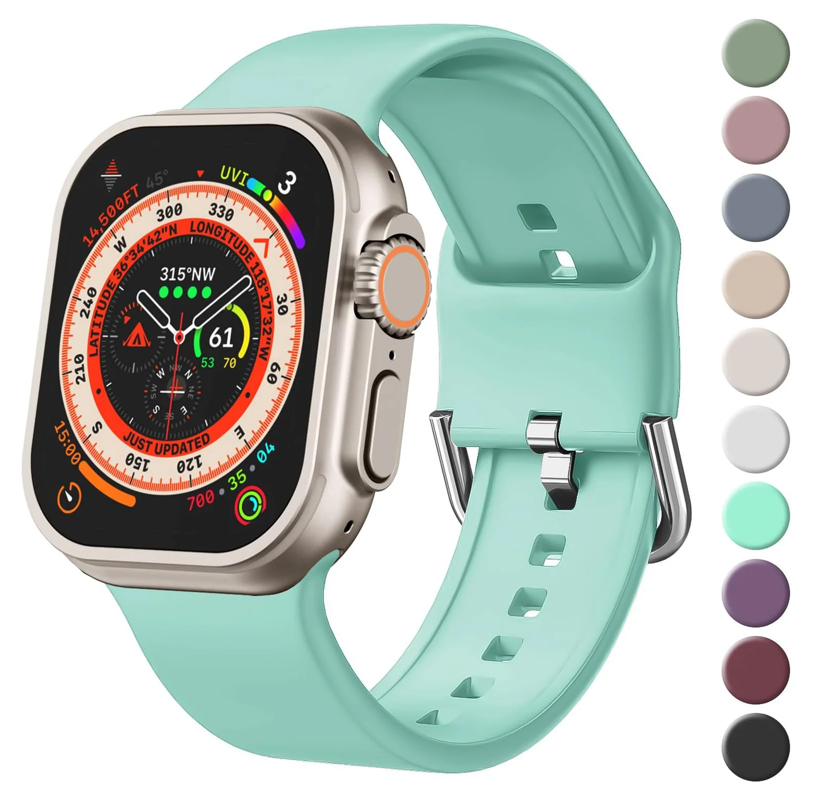 Apple Watch Ultra 49MM 45MM 44MM 42MM — DL3 Mobilak Sport Band For Apple Watch Ultra 49mm 46mm 45mm 44mm 42mm, Soft Silicone Wristband Replacement Strap with Classic Clasp for iWatch Series 11 10 9 8 7 6 5 4 SE SE2 Ultra 3 2 1 for Women Men - A. Turquoise