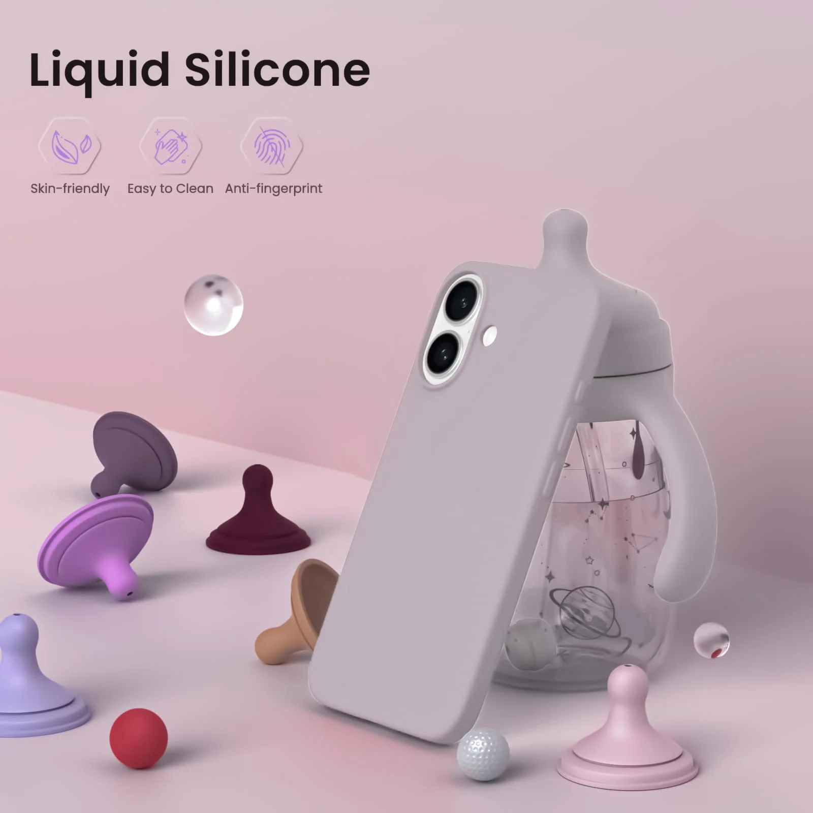 DL3 Mobilak Liquid Silicone Protective Case with Soft Microfiber Lining for iPhone 16 - Lavender Pink