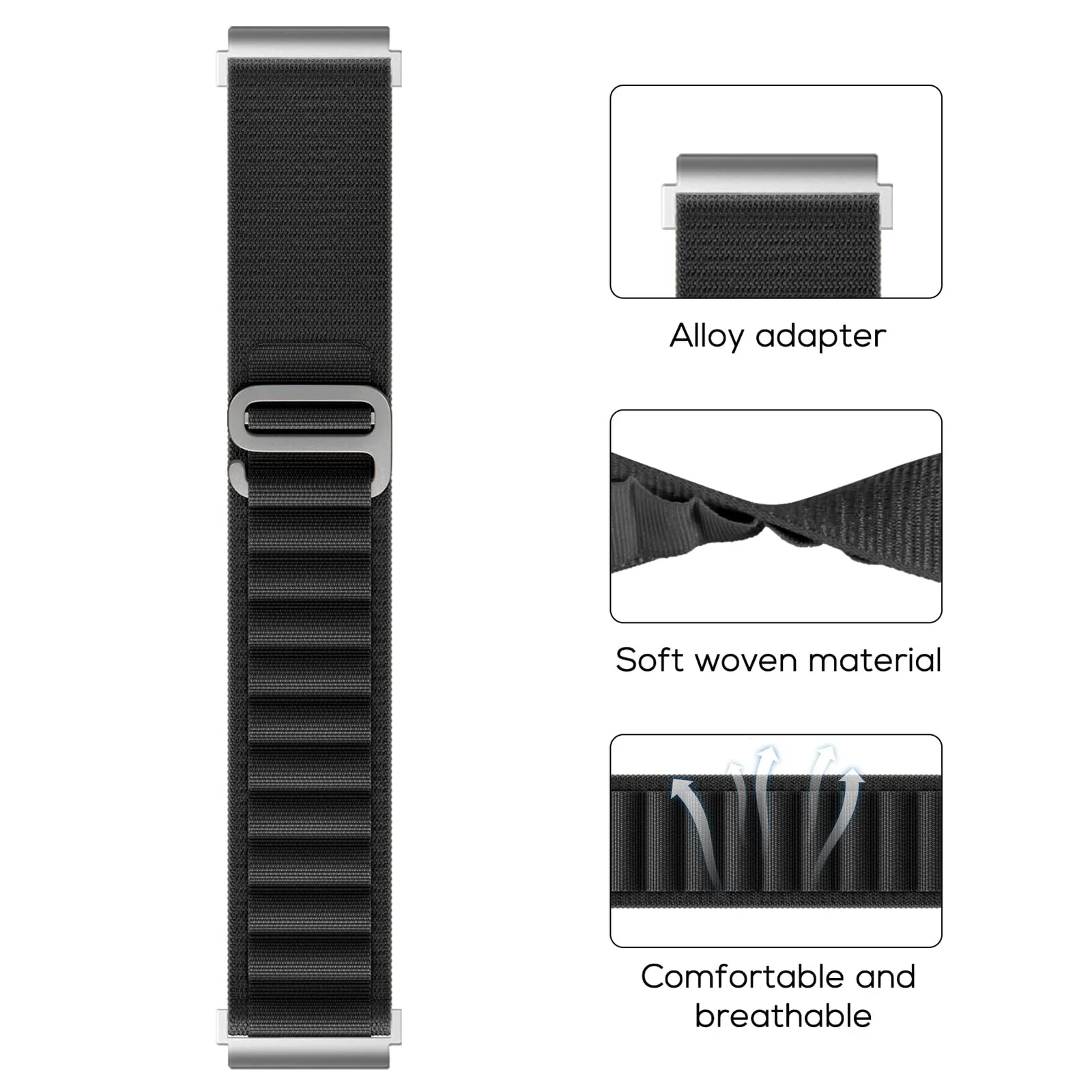 DL3 Mobilak Alpine Loop Band Sport Nylon 22MM For Samsung Galaxy Watch 3 45mm/Watch 46mm/Gear S3/Huawei watch GT4 46MM/GT3 46MM/Watch 3&4/Watch 3&4 Pro/GT2E/GT2 Pro/GT2 46MM/Amazfit GTR 2/2e/3/3 Pro/4 - Black