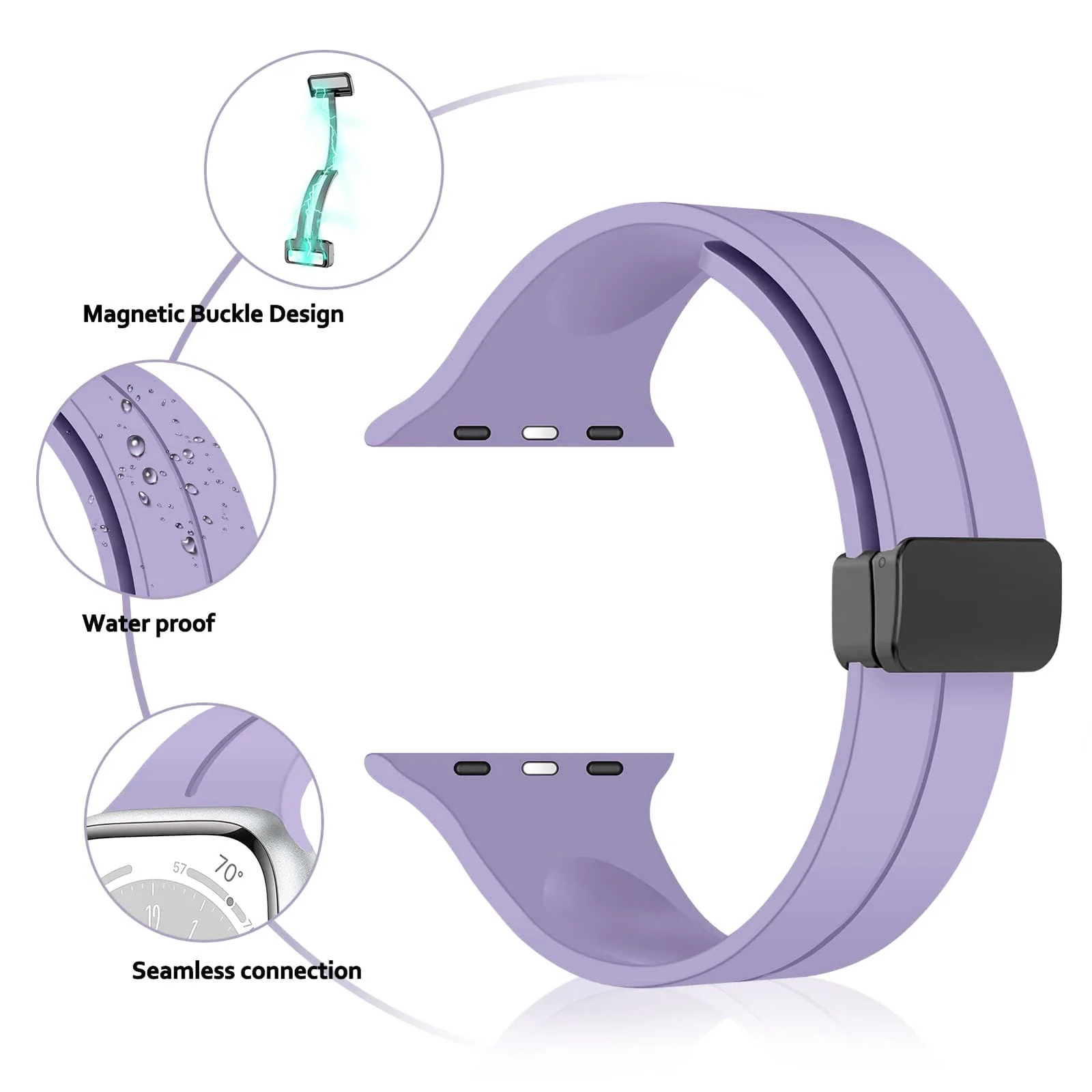 DL3 Mobilak Magnetic Bands for Apple Watch Ultra/Ultra 2 Band 49mm 45mm 44mm 42mm 41mm 40mm 38mm, Soft Sport Silicone Strap for iwatch Series 9/8/7/6/5/4 (Purple, 42mm/44mm/45mm/49mm), unisex-adult - Black