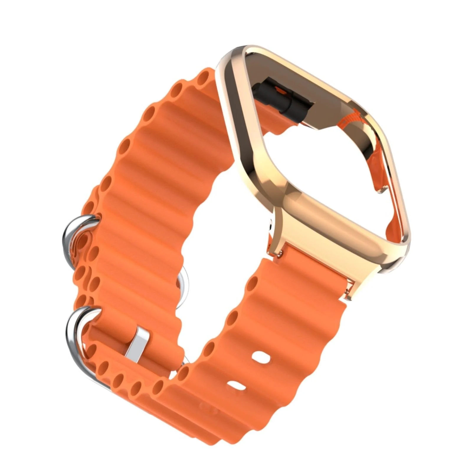 DL3 Mobilak Ocean Strap Compatible with Xiaomi Redmi Watch 3 Lite/Redmi Watch 3 Active, Adjustable Silicone Strap with Metal Buckle, Band With Frame Metal Women Men Replacement Strap - Orange