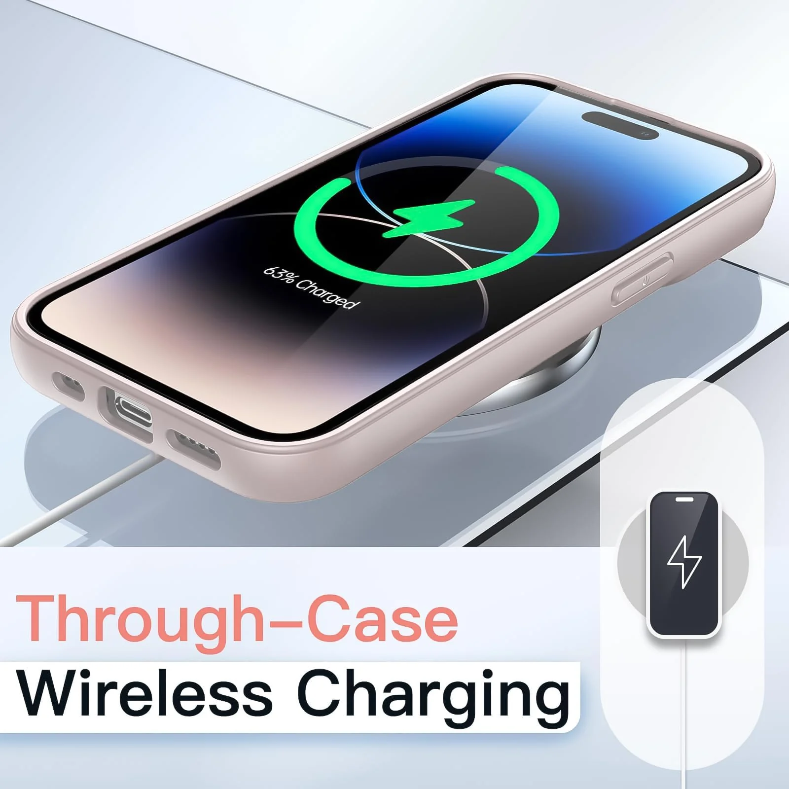 DL3 Mobilak Clear TPU Case for iPhone 16 Pro 6.3-Inch, Supports wireless charging, Shock-absorbing protection, Anti-fingerprint finish - Pink