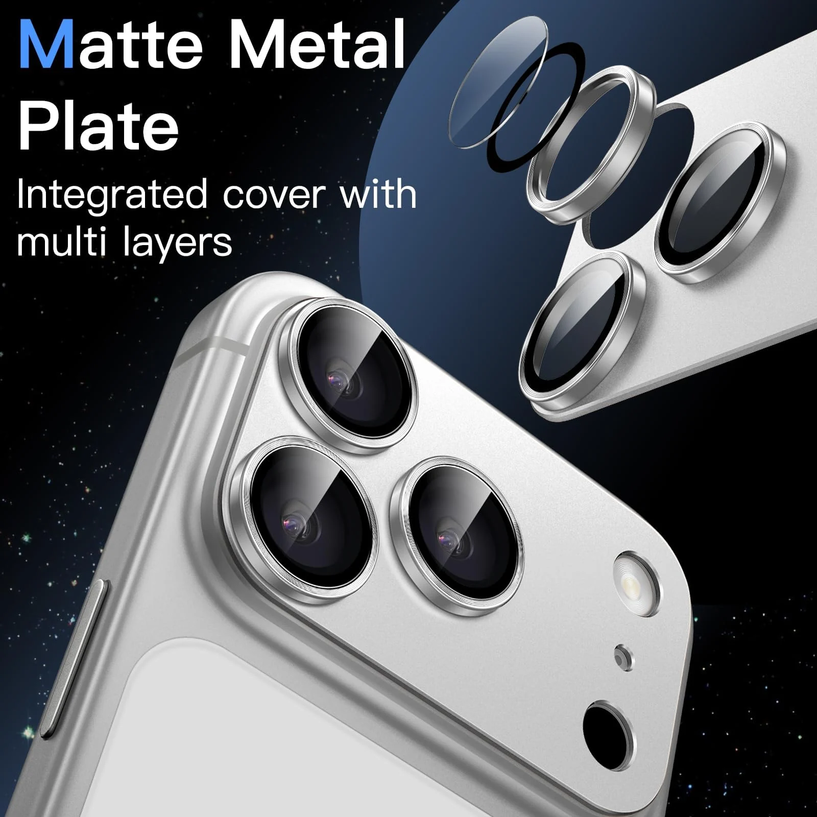 DL3 Mobilak Camera Protection for iPhone 17 Pro Max 6.9-Inch, Full Coverage 9H Tempered Glass Ring Cover, Matte Metal Plate, Does Not Influence on the Case, Pack of 1 - Silver