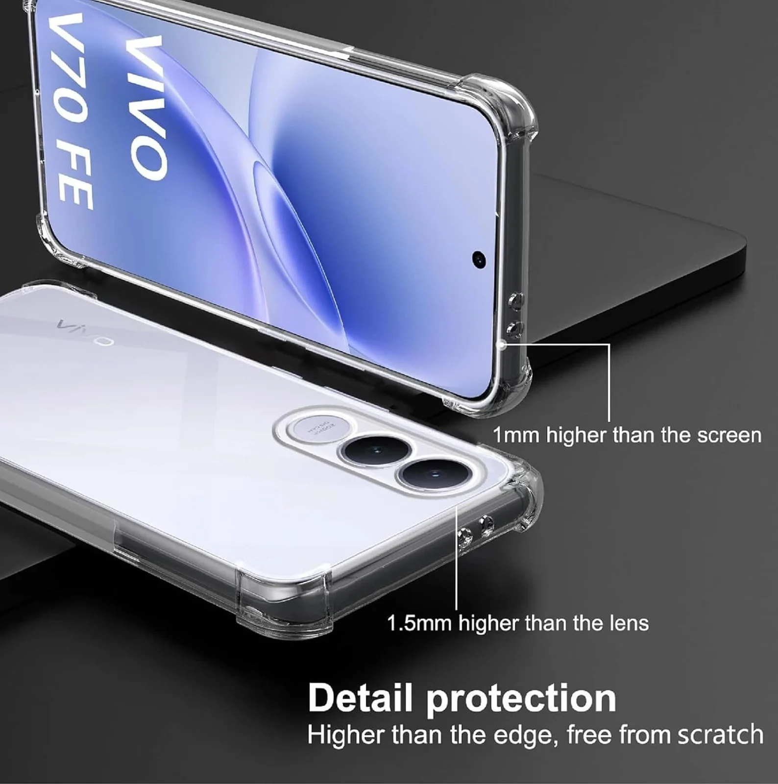 DL3 Mobilak Case Compatible with vivo V70 FE, Cover SiliconeTransparent TPU Gorilla Anti-shock Protector Camera Shockproof Corners - Clear