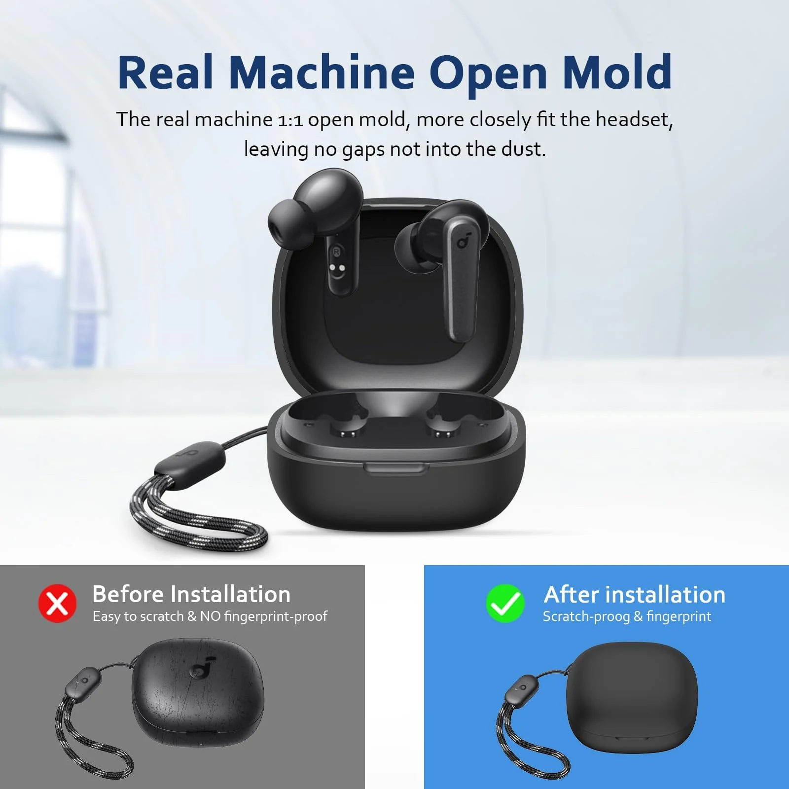 DL3 Mobilak Compatible with Anker Soundcore R50i NC/Anker P30i Case Cover, Soft Silicone Shockproof Protective Case Wireless Earbuds with Carabiner, Front LED Visible - A-Black