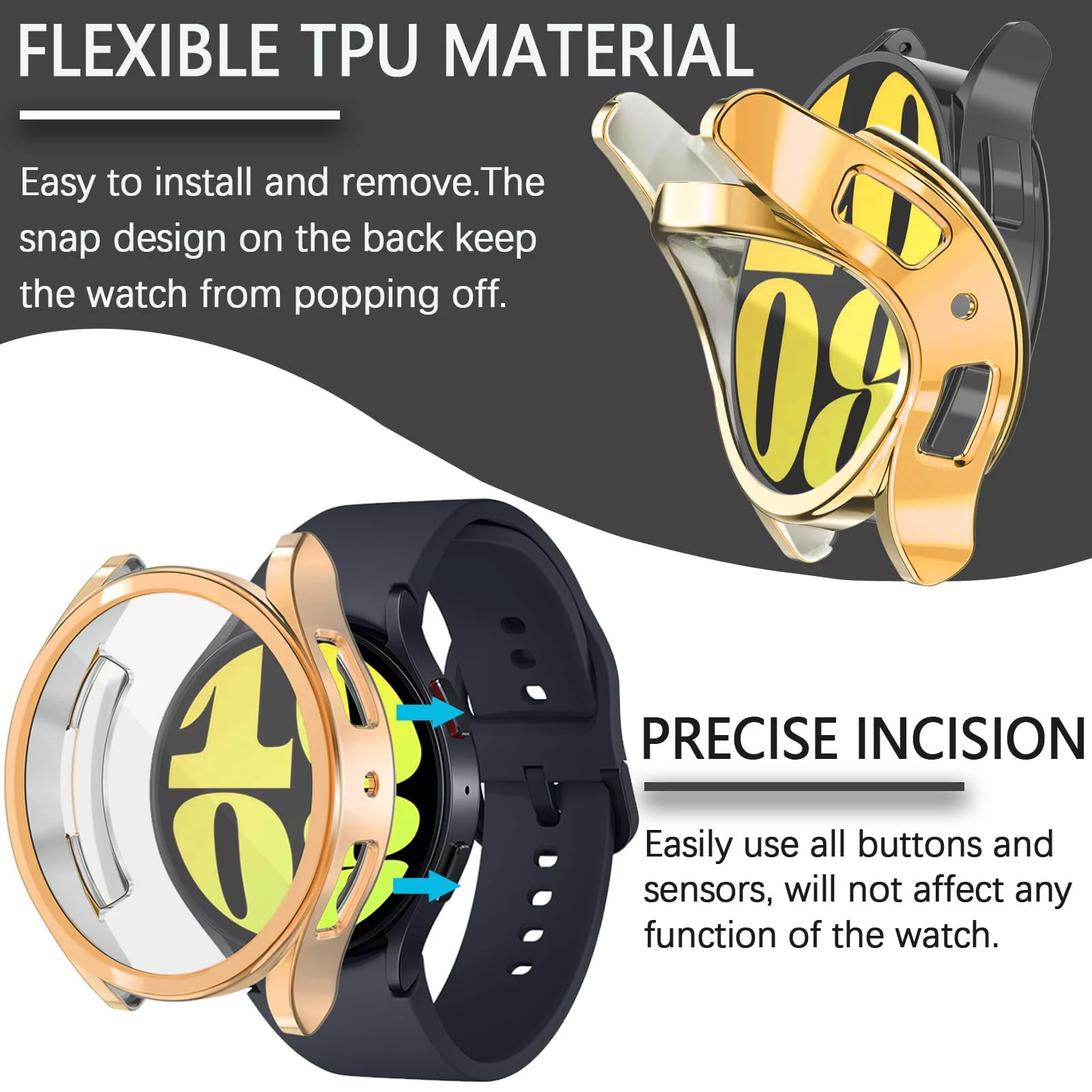 DL3 Mobilak Screen Protector Case for Samsung Galaxy Watch 6 44mm, Flexible TPU Cover Shockproof Protective Case Plated Bumper Shell Galaxy Watch 6 44mm - Rose Gold