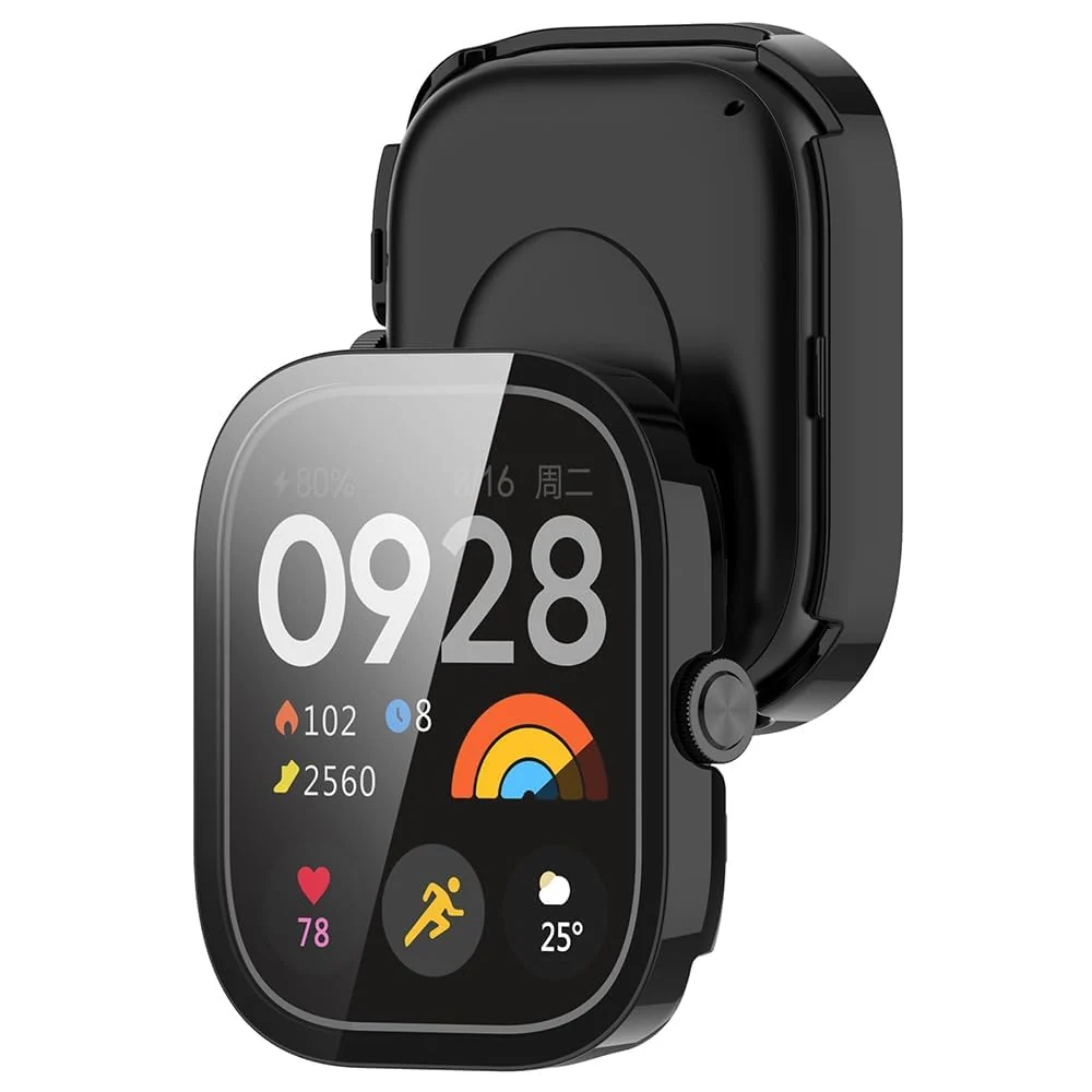 DL3 Mobilak For Xiaomi Redmi Watch 4 Case with Tempered Glass Screen Protector for xiaomi redmi Watch 4, 9H Hardness 360° All-Round Protective Ultra Thin Protective PC Case - Black