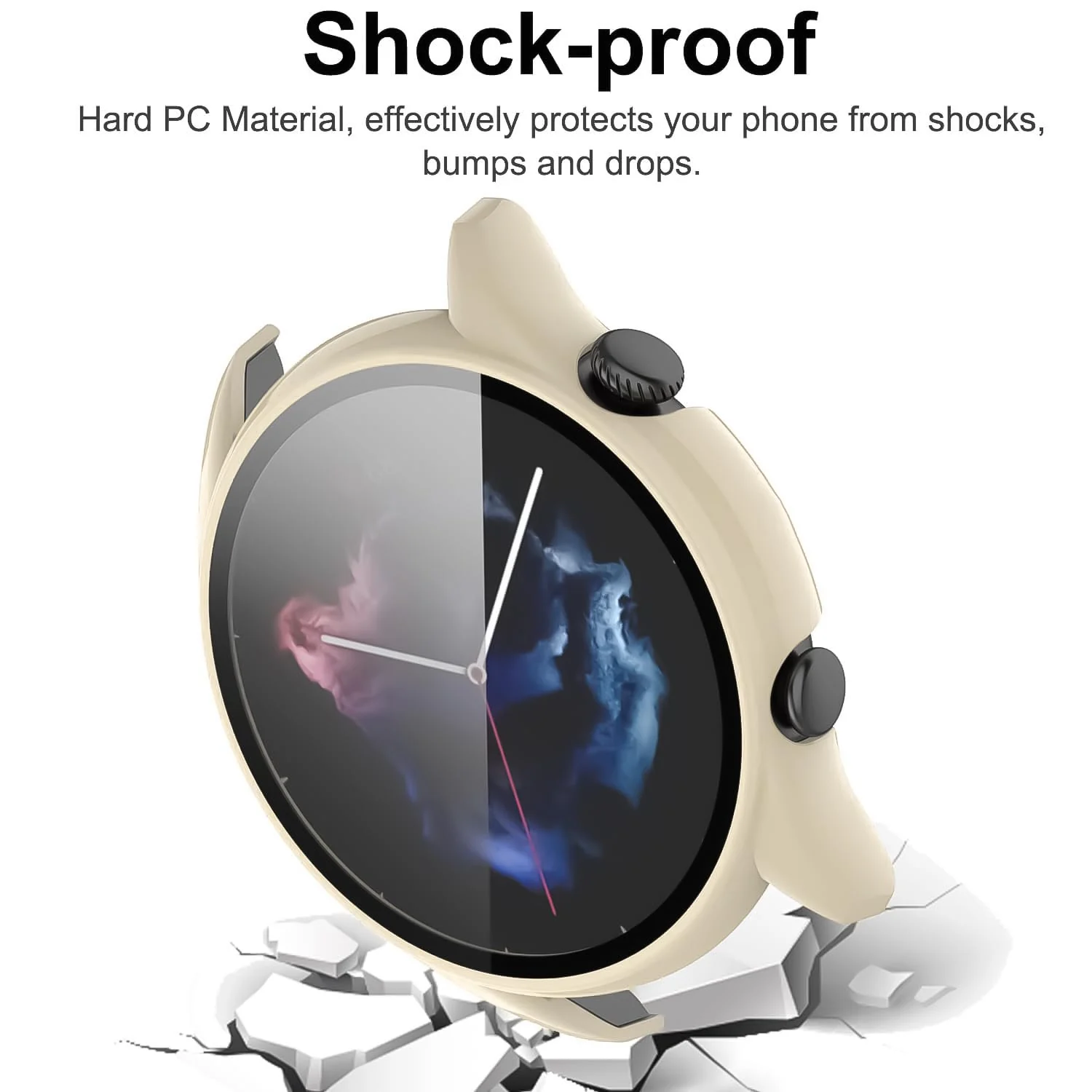 DL3 Mobilak Protective Case Compatible with Amazfit GTR 2 / GTR 2e 9H Hardness PC Case Bumper Full Slim Protective Cover with Tempered Glass For Amazfit GTR2 / GTR 2e - Ivory White
