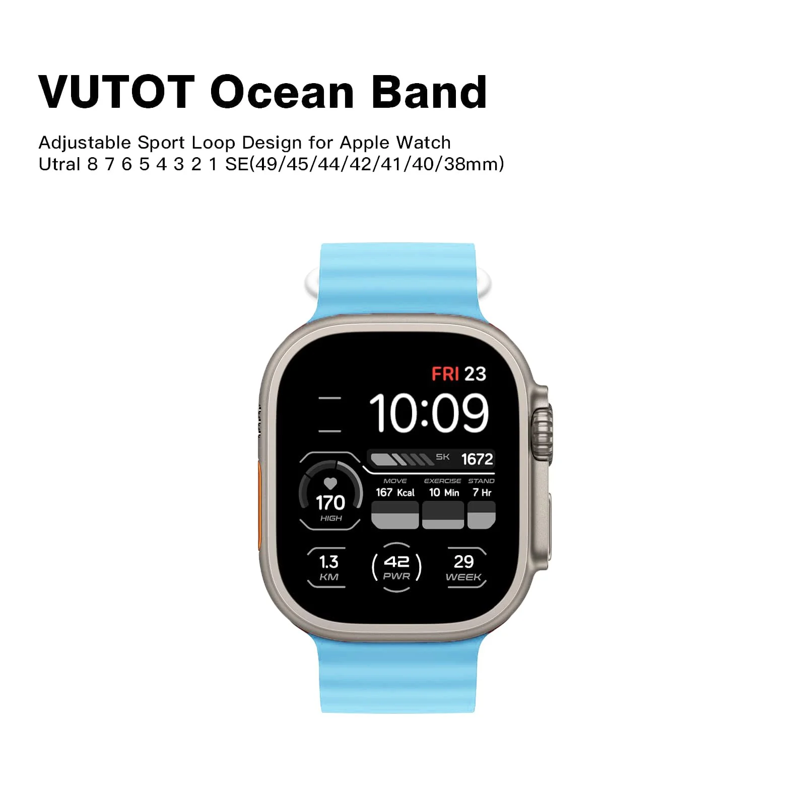 DL3 Mobilak Ocean Band For Apple Watch Ultra 49mm 45mm 44mm 42mm, Waterproof Soft Silicone Sport Wristbands Replacement Strap iWatch Ultra SE 8 7 6 5 4 3 2 1 (Sea, 42MM/44MM/45MM/49MM) - Sea Blue