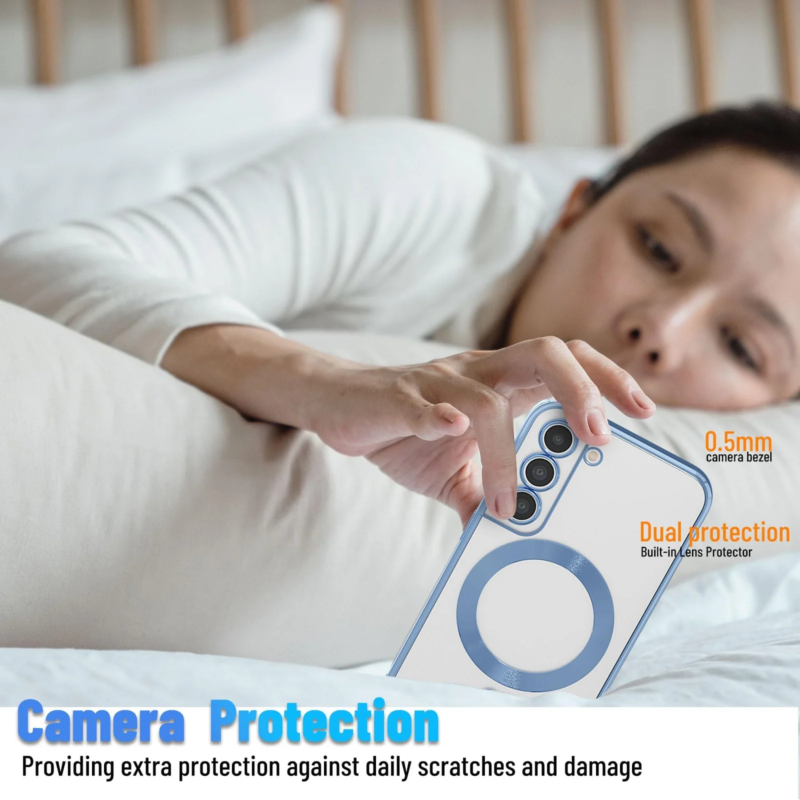 DL3 Mobilak Clear MagSafe-Compatible Magnetic Case for Samsung Galaxy S21 FE 5G with Camera Protection and Shockproof Design - Sierra Blue