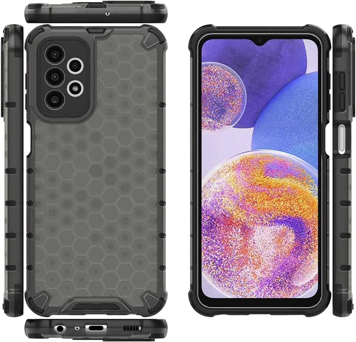 DL3 Mobilak Honeycomb Protective Case for Samsung Galaxy A23 5G / 4G, Shock-absorbing protection, Transparent design, Slim, lightweight profile - Black