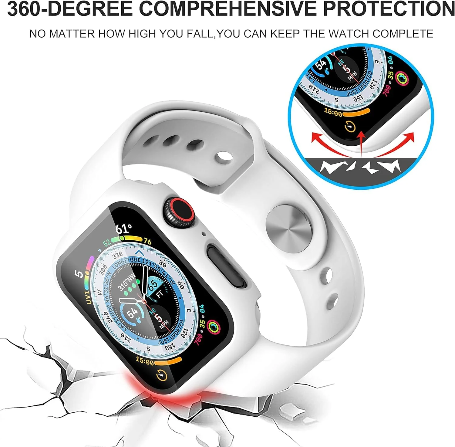DL3 Mobilak Hard Case Designed for Apple Watch SE 6 5 4 40mm, Built-in 9H [HD Clear] Tempered Glass Screen Protector, [Full Protection] Slim Cover for iWatchSE 6 5 4 40mm - White