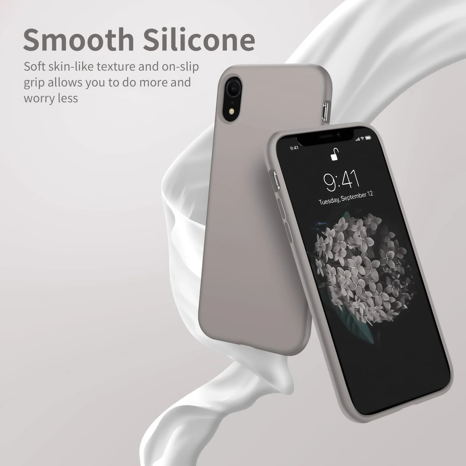 DL3 Mobilak Liquid Silicone Protective Case for iPhone XR with Camera Protection and Microfiber Lining - A Stone
