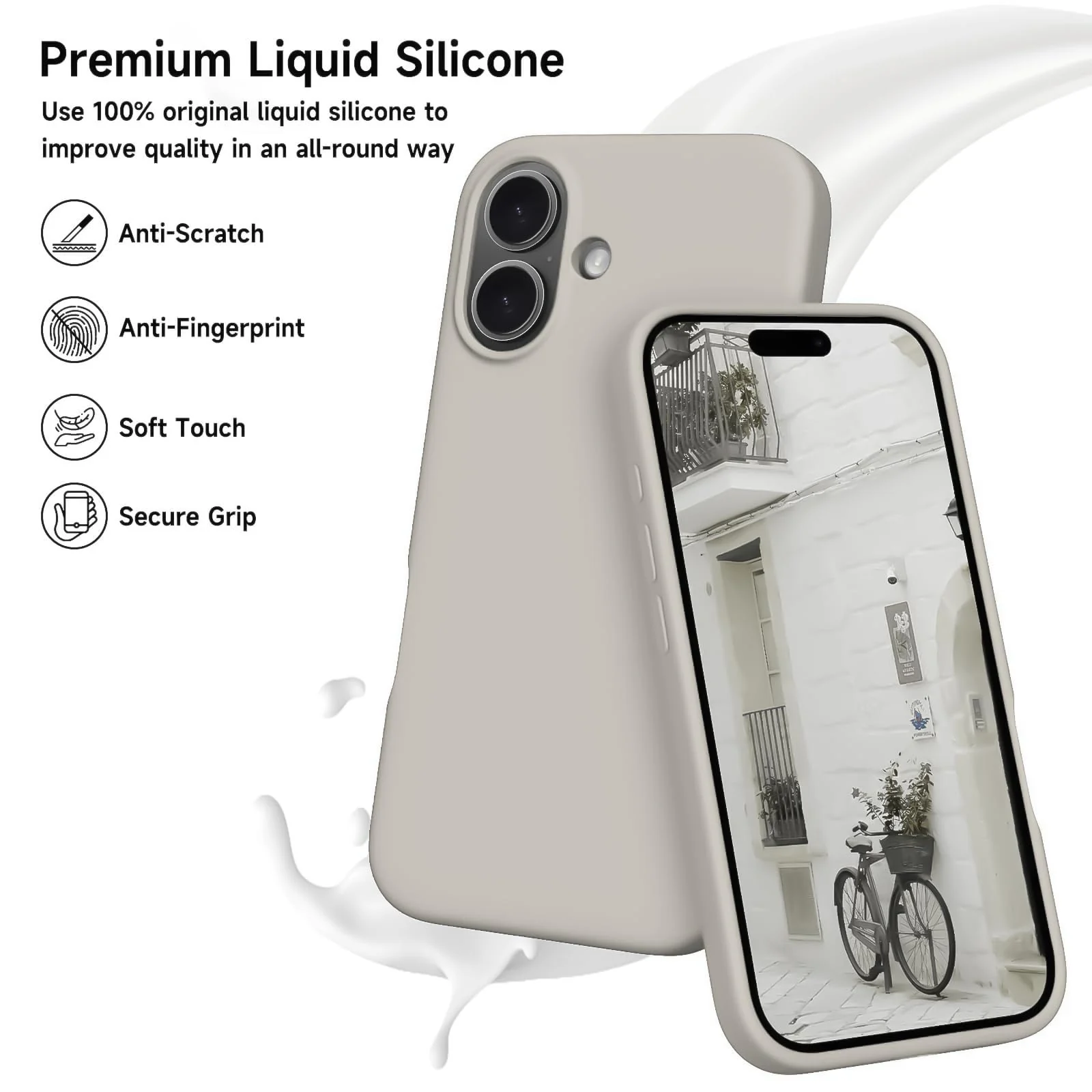 DL3 Mobilak Compatible with iPhone 16 6.1-inch Case, Premium Liquid Silicone Case, Full Body Protective Cover, Shockproof, Slim Phone Case, Anti-Scratch Soft Microfiber Lining (Off White 2) - Off-White 2