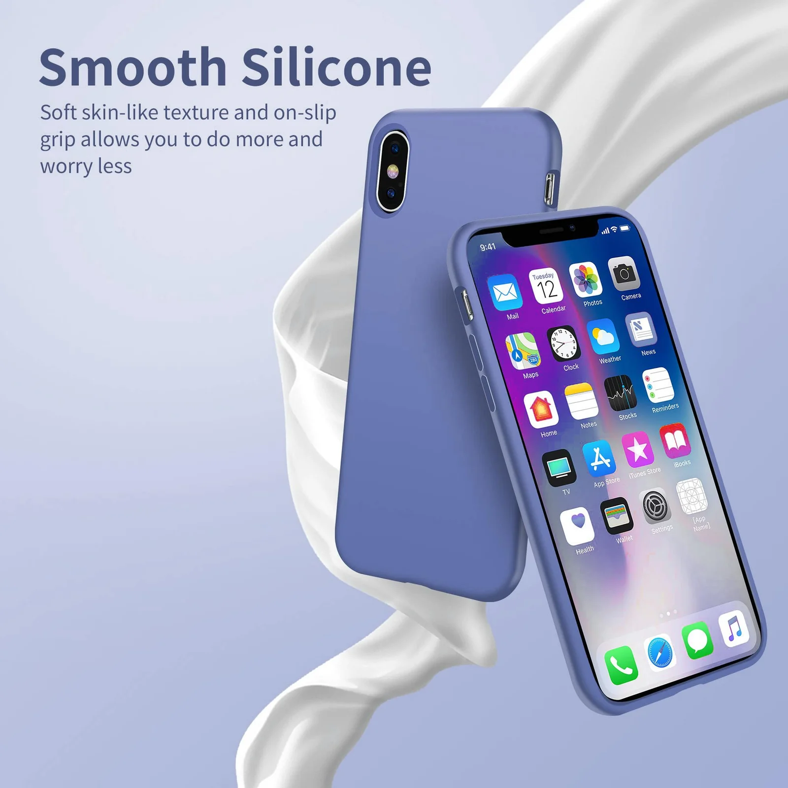 DL3 Mobilak Liquid Silicone Case for iPhone X / iPhone XS, Shock-absorbing protection, Scratch-resistant surface, Soft microfiber lining - Lavender Green