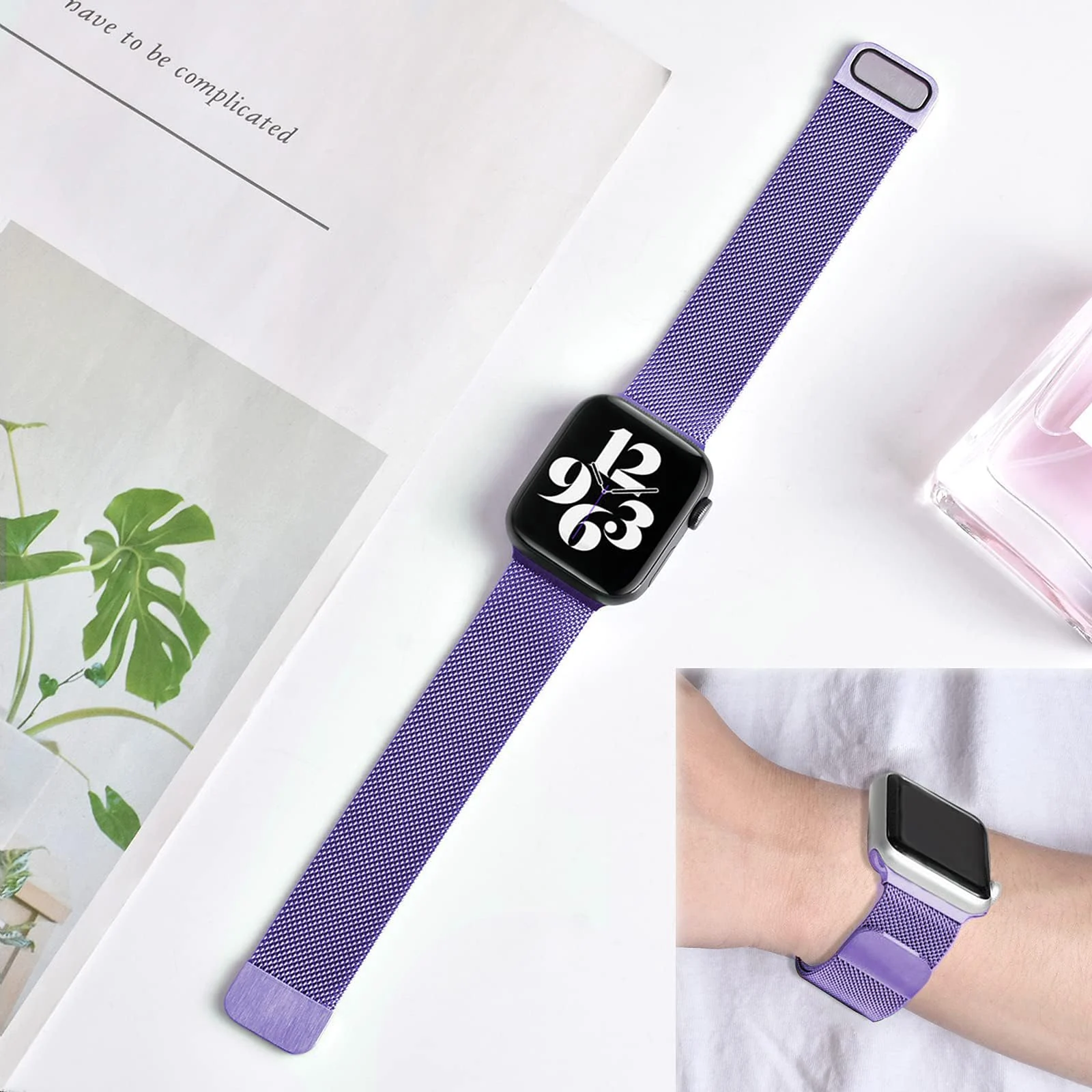 DL3 MOBILAK Milanese Loop Compatible With Apple Watch Ultra 3 2 1 49mm 46mm 45mm 44mm 42mm, Stainless Steel Mesh Band Magnetic Clasp, Adjustable Metal Strap for iWatch Series 11/10/9/8/7/6/5/4/SE - Lavender