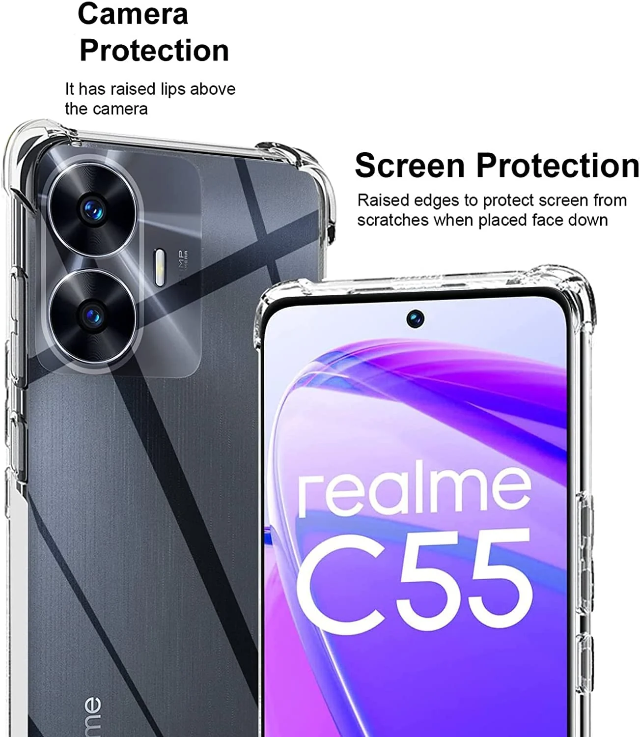 DL3 Mobilak Case Compatible with realme C55, Cover Silicone TPU Gorilla Anti-shock Protector Camera Shockproof Corners - Clear