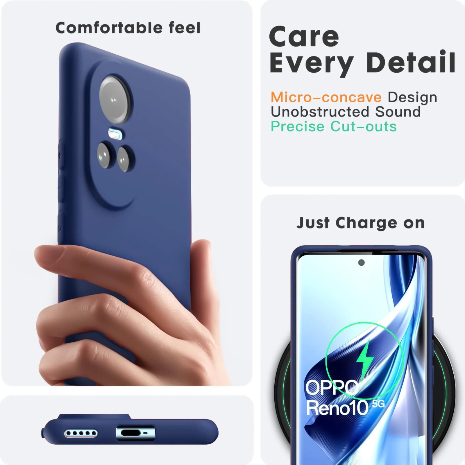 DL3 Mobilak Liquid Silicone Case for OPPO Reno 10, Shock-absorbing protection, Scratch-resistant surface, Soft microfiber lining - Blue 1