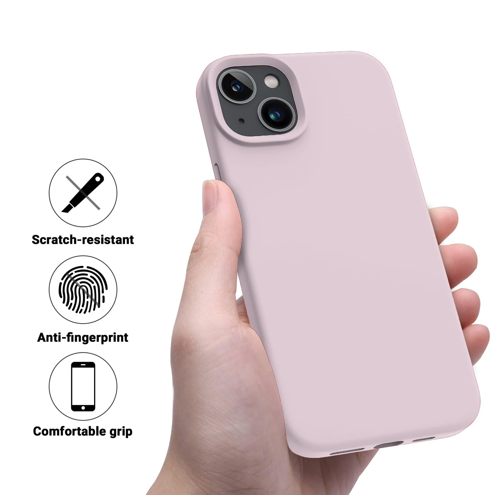 "DL3 Mobilak Compatible with iPhone 15 Plus/iPhone 14 Plus Case 6.7"", Slim Liquid Silicone 3 Layers Soft Gel Rubber Cover Protective Phone Case with Anti-Scratch Microfiber Lining - A. Pink Sand"