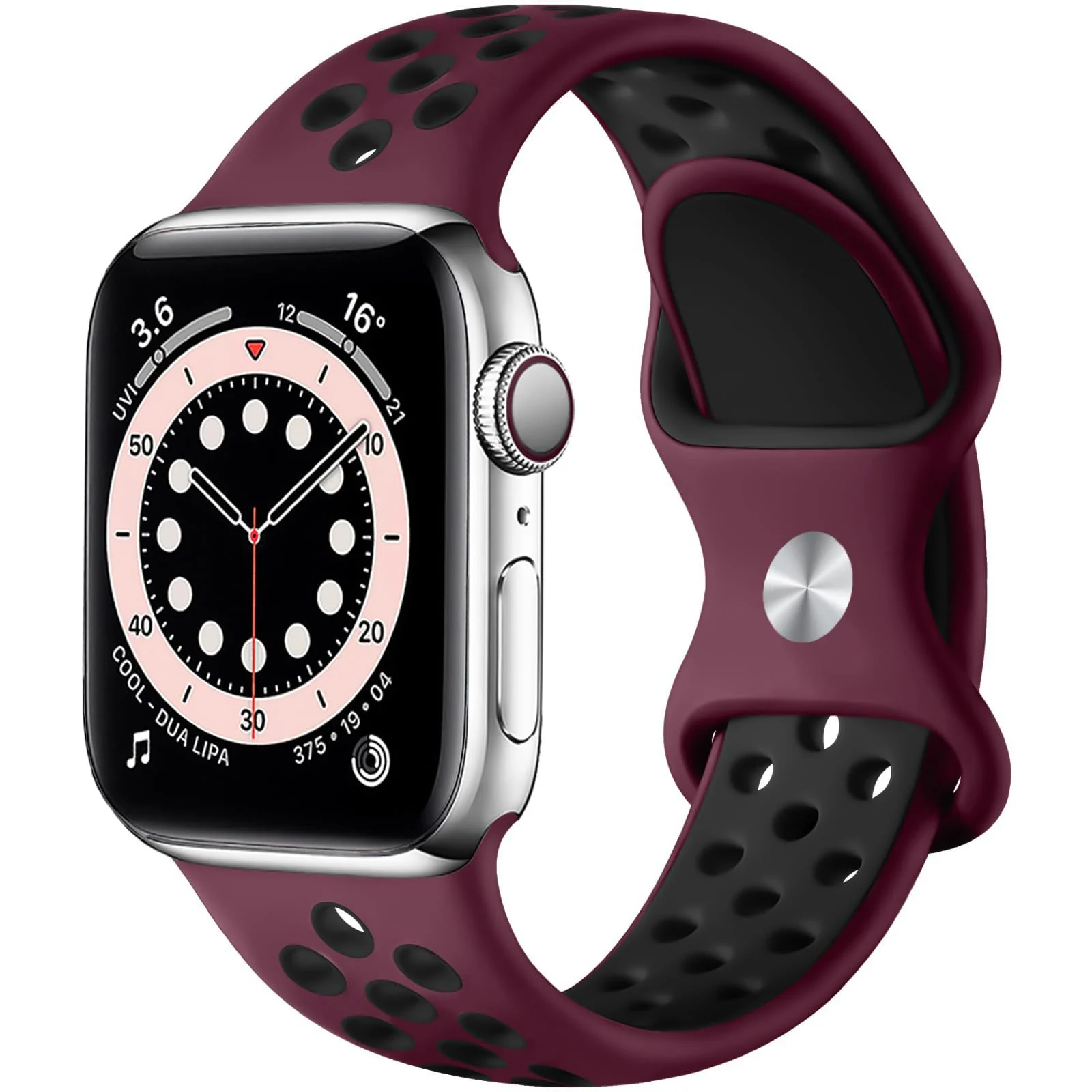 DL3 Mobilak Sport Strap For Apple Watch 49mm 45mm 44mm 42mm 41mm 40mm 38mm, Breathable Silicone Double Hole Band, for iWatch Ultra 2 Series 9 8 7 6 5 4 3 SE (&, 38mm/40mm/41mm) - Wine Red & Black