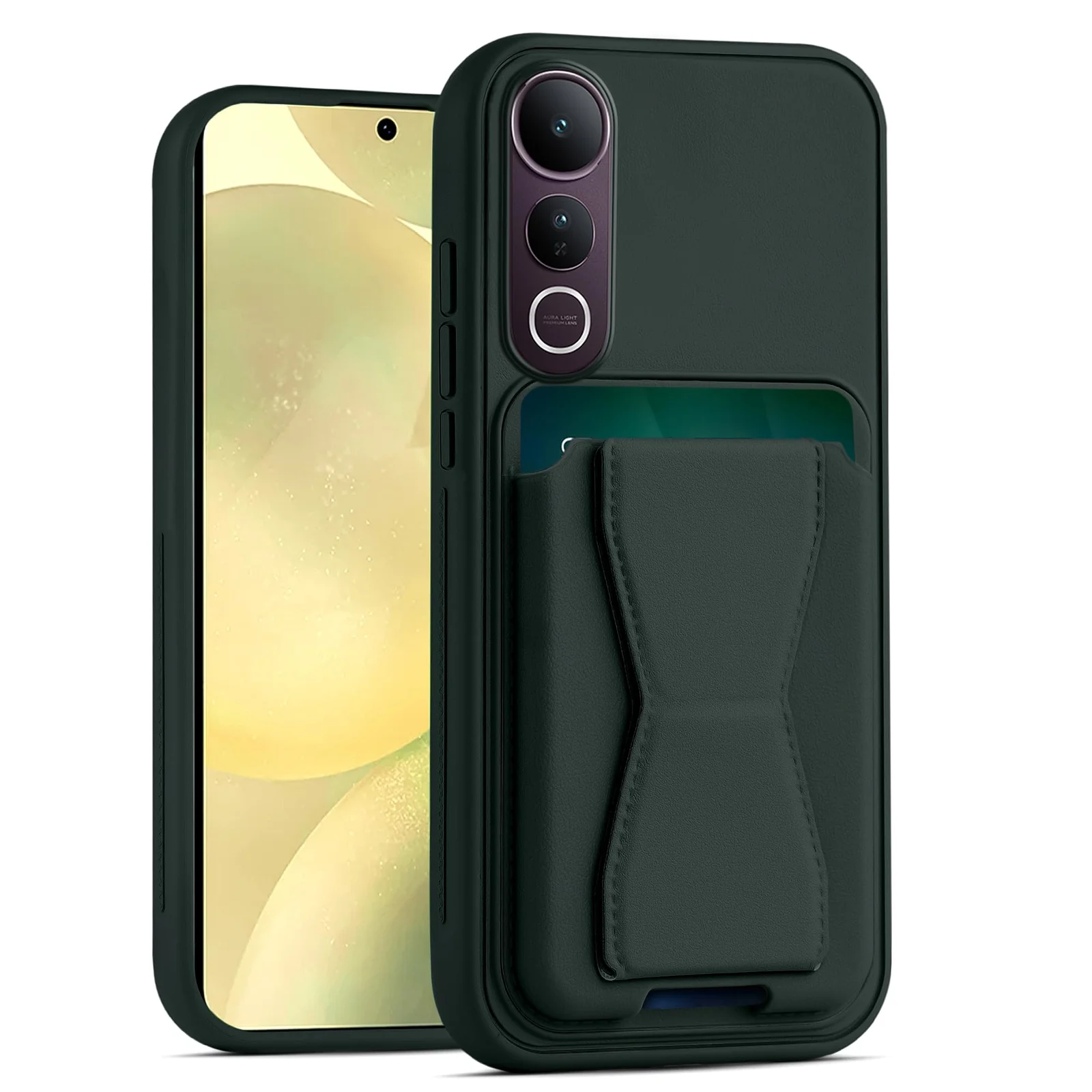 DL3 Mobilak Leather Wallet Case for vivo V50 Lite 4G / 5G, Camera protection, Shock-absorbing protection, Built-in kickstand - Dark Green