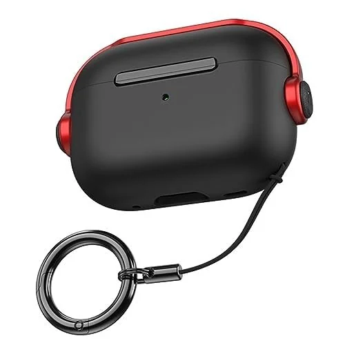 DL3 Mobilak Protective Case for AirPods 3 [With Closure Lid] [Front LED Visible] [With Wrist Strap] Skin Case Compatible with Airpod 3rd Generation 2021 - Black Red