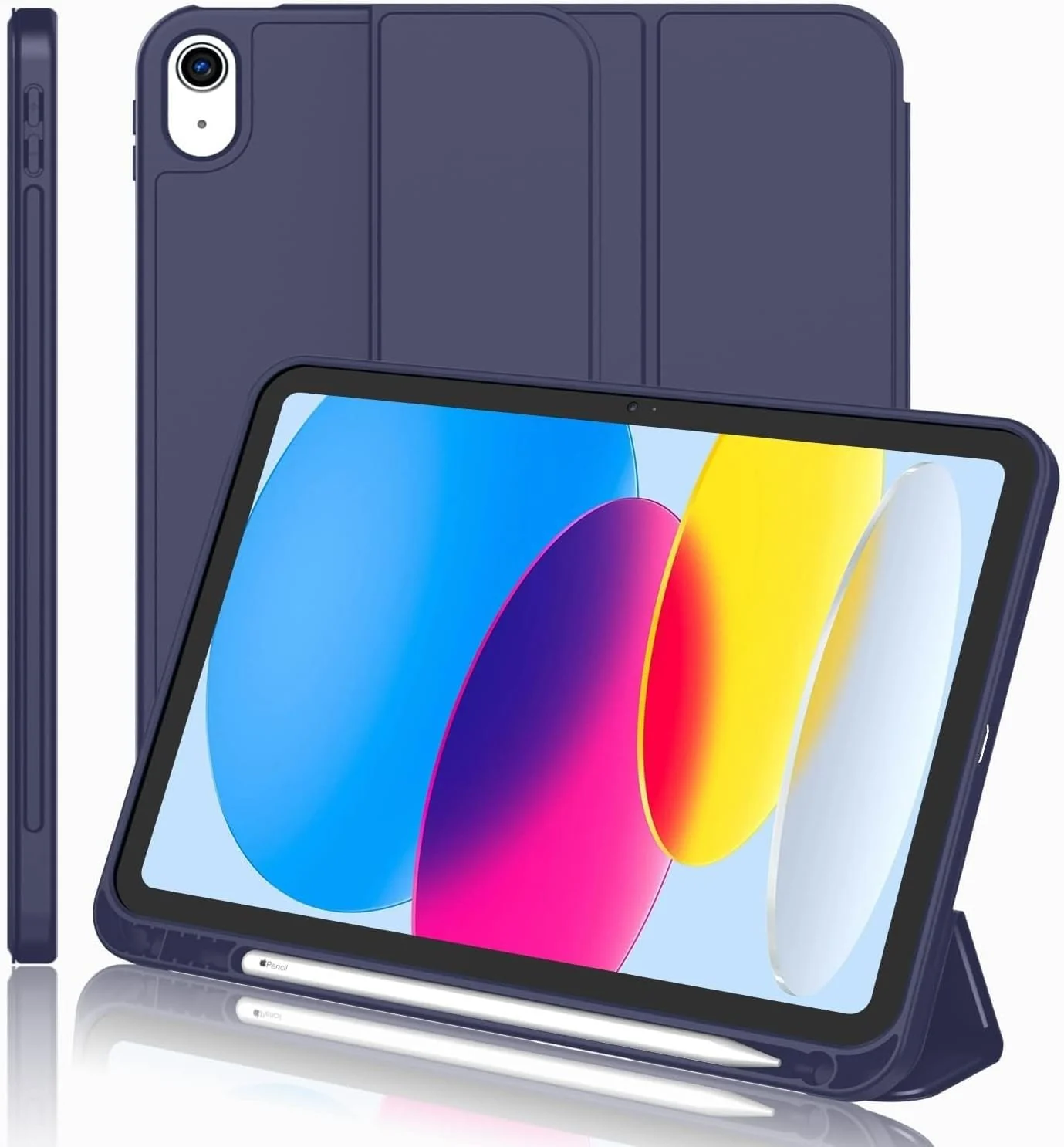 DL3 Mobilak iPad (A16) 11th Generation 11 Inch 2025/10th Generation 10.9 Inch 2022 with Pencil Holder, iPad 10 Flexible TPU Back Shell Smart Trifold Stand Protective Cover Auto Wake/Sleep - Blue