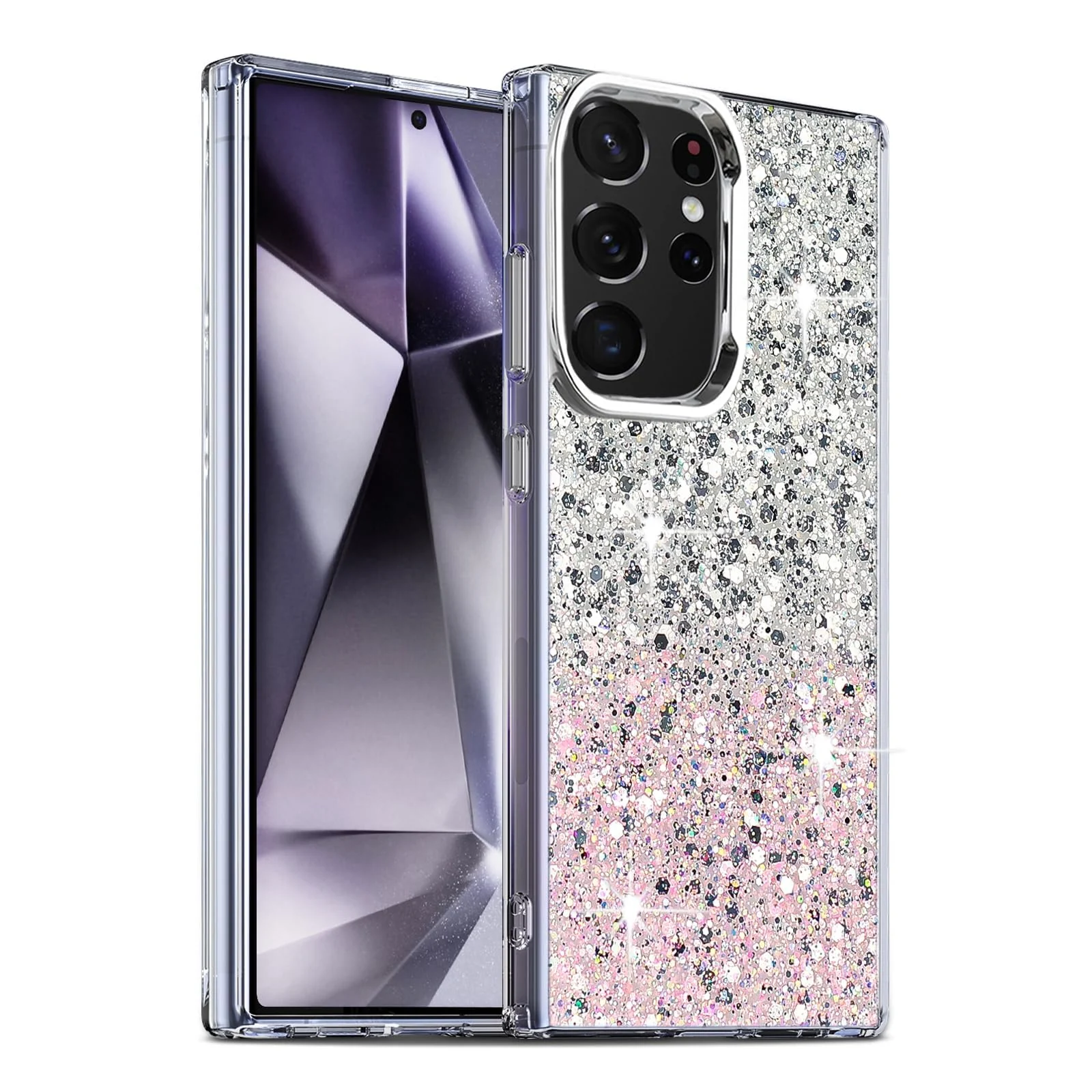 DL3 Mobilak Glitter Rhinestone Protective Case for Samsung Galaxy S23 Ultra with Shockproof Design - White Pink