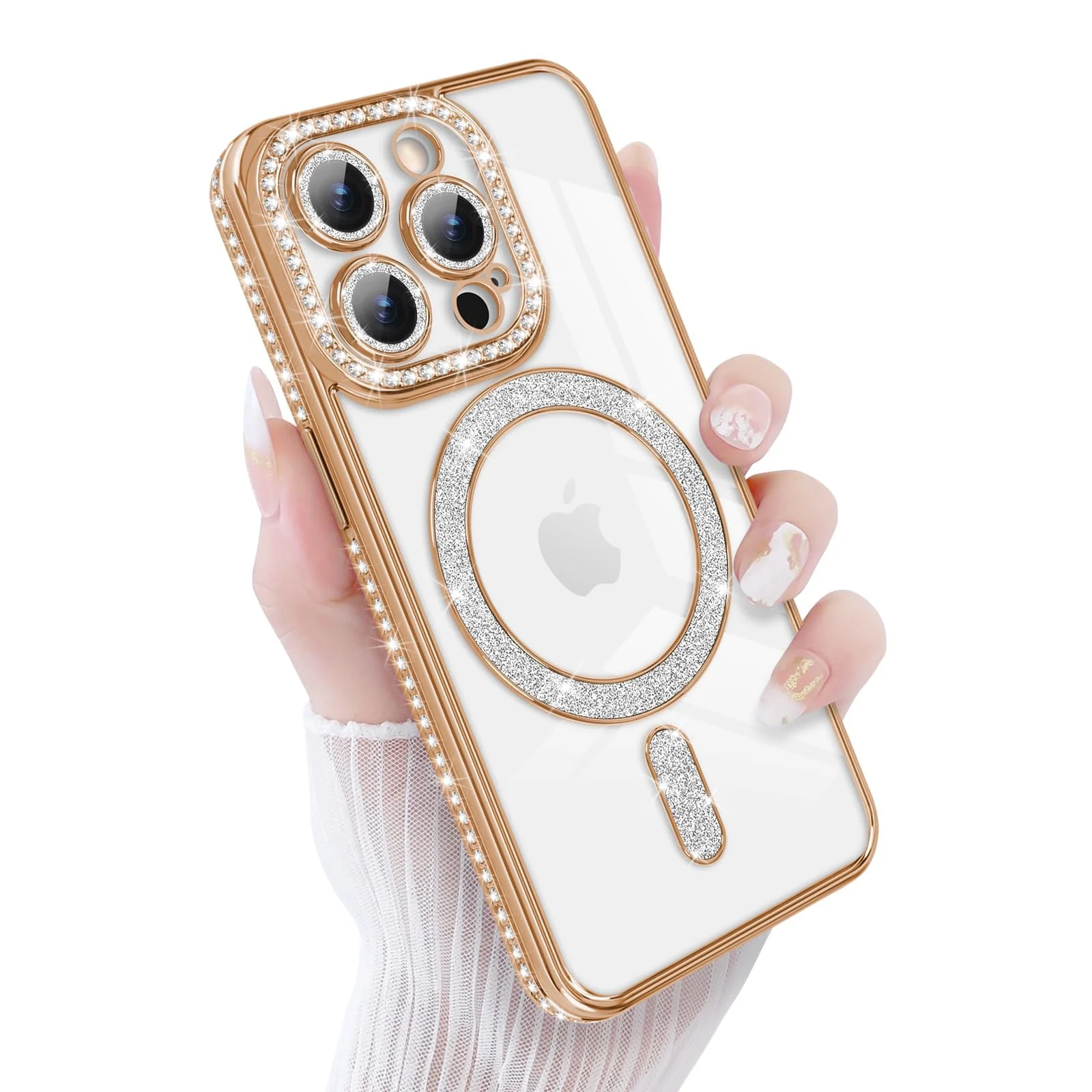 DL3 Mobilak MagSafe-Compatible Magnetic Case for iPhone 13 Pro with Camera Protection and Magnetic Car-Mount Support - Gold