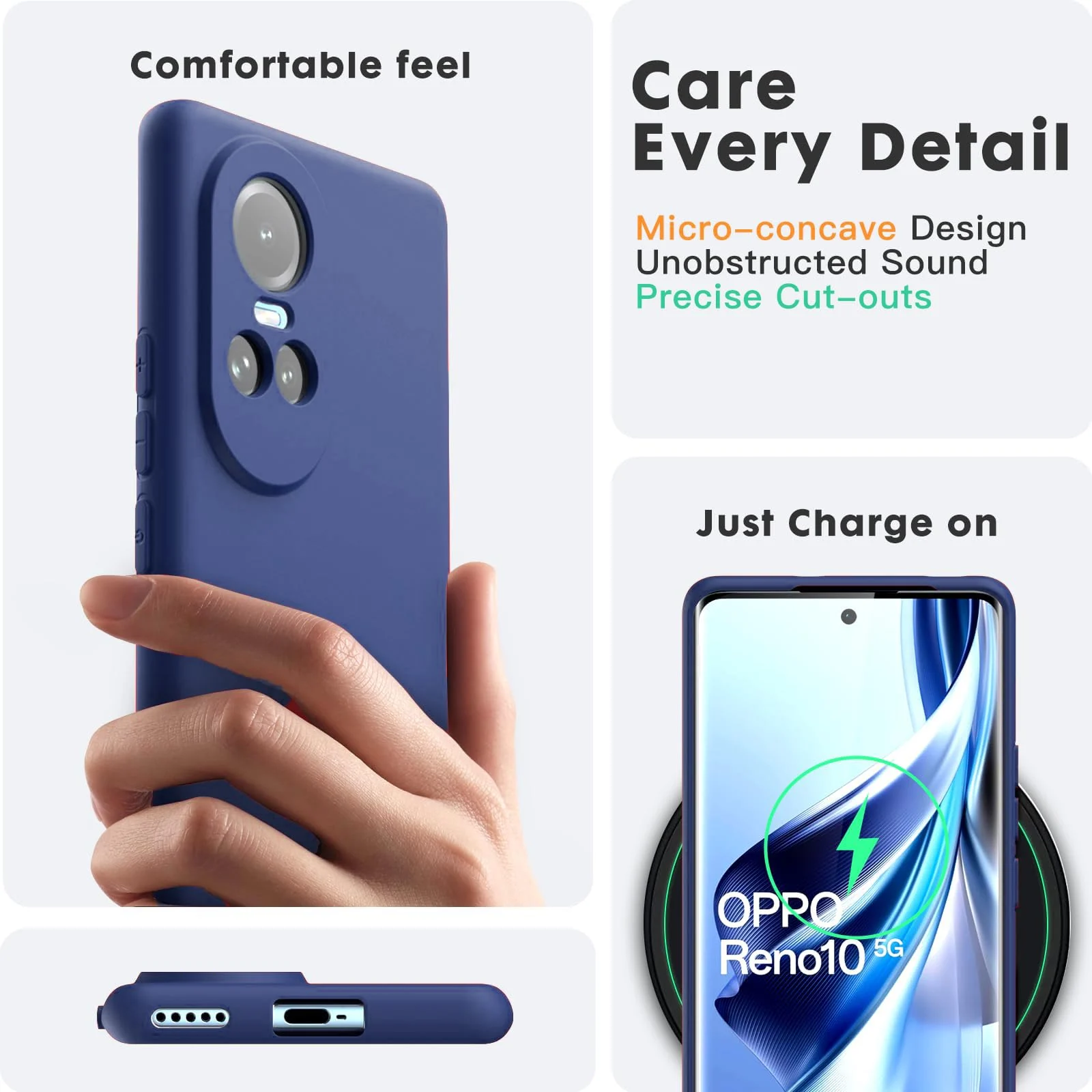 DL3 Mobilak Liquid Silicone Protective Case with Soft Microfiber Lining with Full Camera Protection for OPPO Reno 10 5G / OPPO Reno 10 Pro 5G - Blue 1