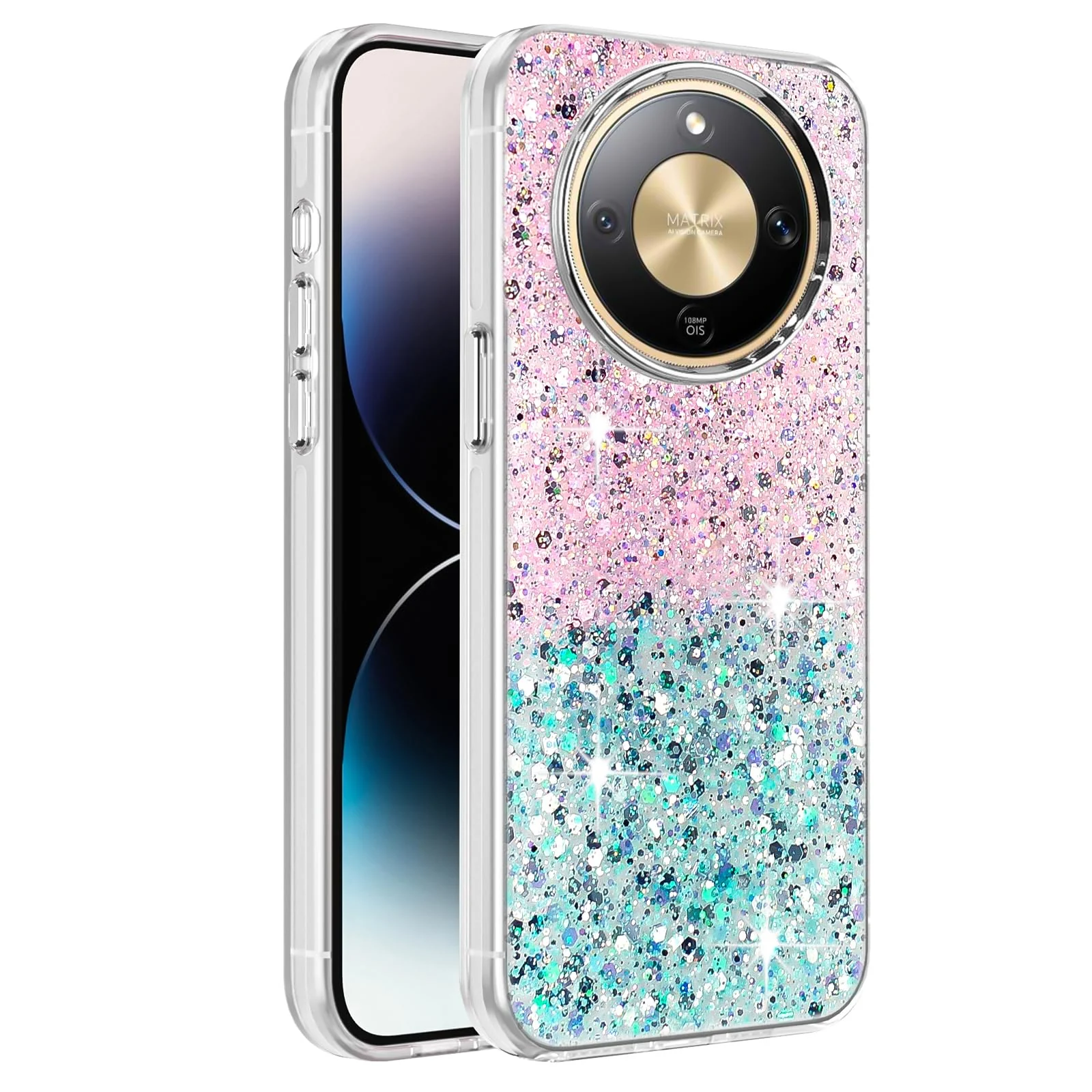 DL3 Mobilak Glitter Rhinestone Protective Case for Honor X9d with Shockproof Design - Pink Green