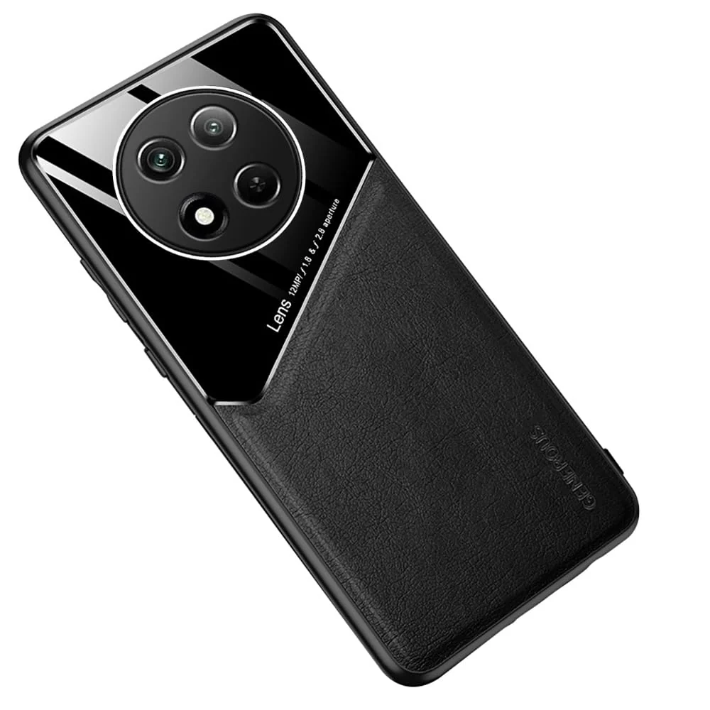 DL3 Mobilak Leather and PC Protective Case for Honor X9C, Built-in magnetic car-mount support, Shock-absorbing protection, Raised edges around the screen and camera - Black