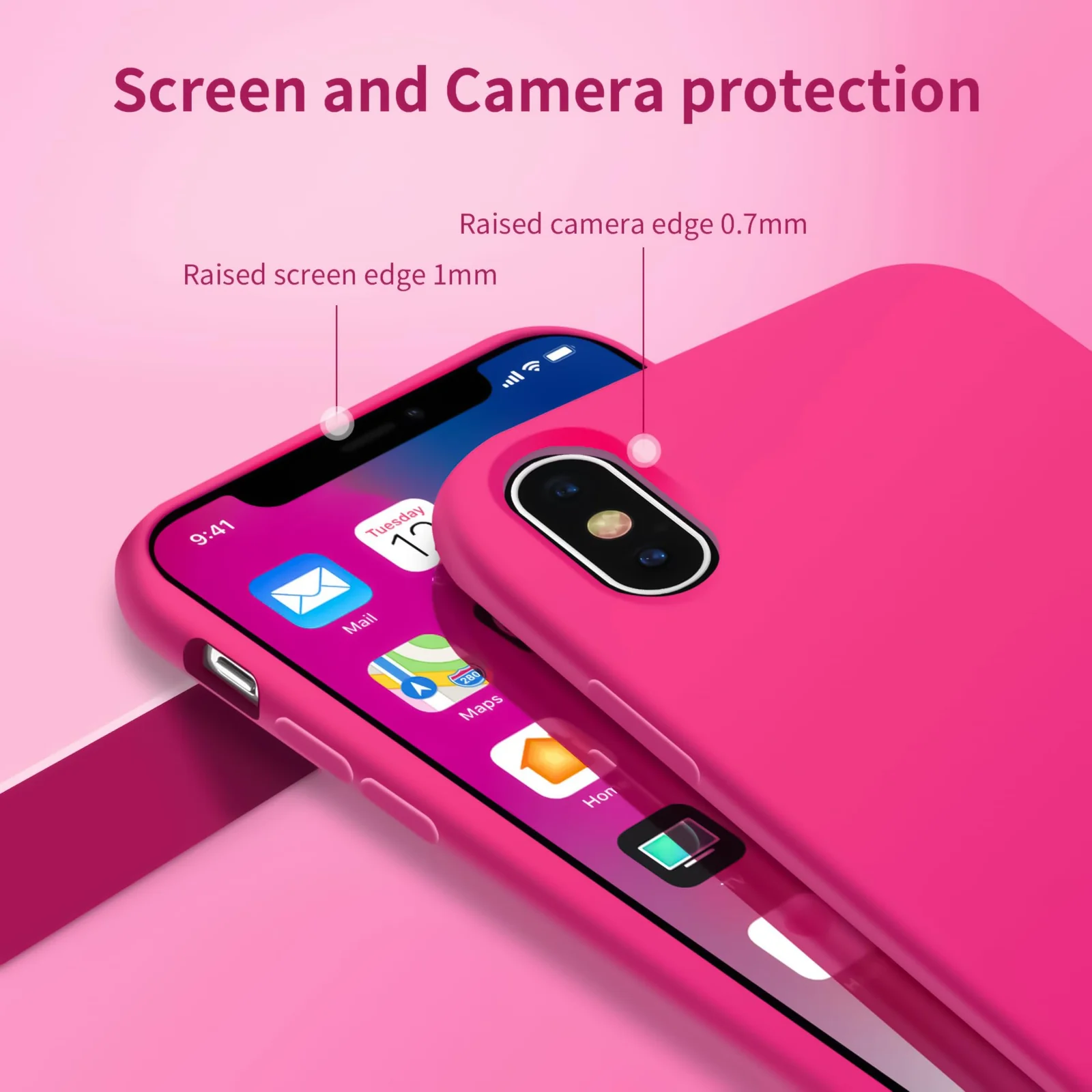 DL3 Mobilak Liquid Silicone Case for iPhone XS Max, Shock-absorbing protection, Scratch-resistant surface, Soft microfiber lining - Neon Pink