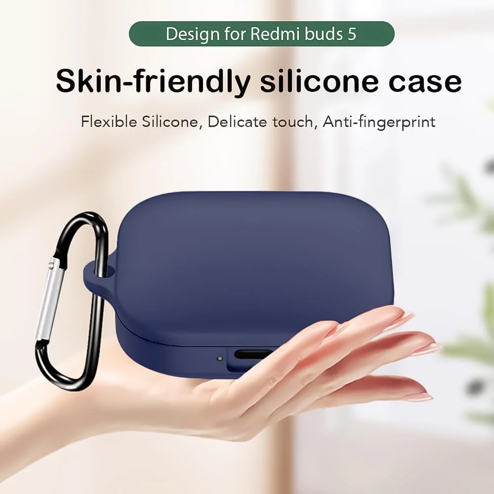 DL3 Mobilak Compatible with Xiaomi Redmi Buds 5 Case Cover, Soft Silicone Shockproof Protective Skin Case for Xiaomi Redmi Buds 5 Wireless Earbuds with Carabiner - Blue