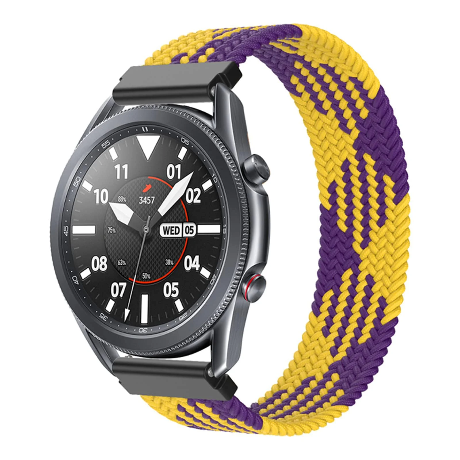 DL3 Mobilak Band 20MM Nylon Braided Solo Loop Strap For Samsung Gear Sport/Watch 6/5/4 40mm 44mm/Watch 6 Classic 43mm 47mm/ 5 Pro 45mm/active 2 40mm 44mm (Purple Yellow, Medium), unisex-adult - Black