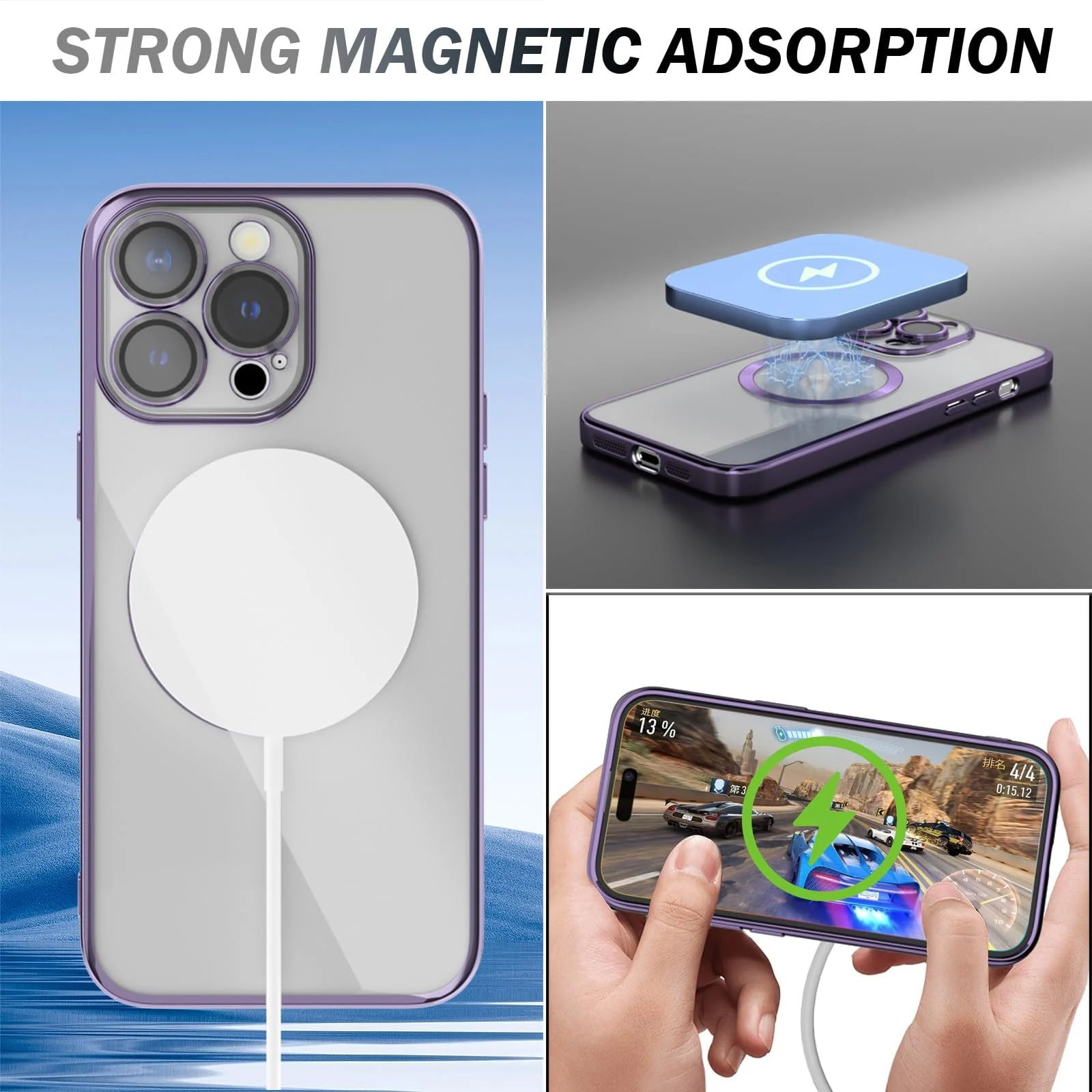 DL3 Mobilak Clear TPU Case with Electroplated Edges for iPhone 12 Pro with Camera Protection and Shockproof Design - Deep Purple